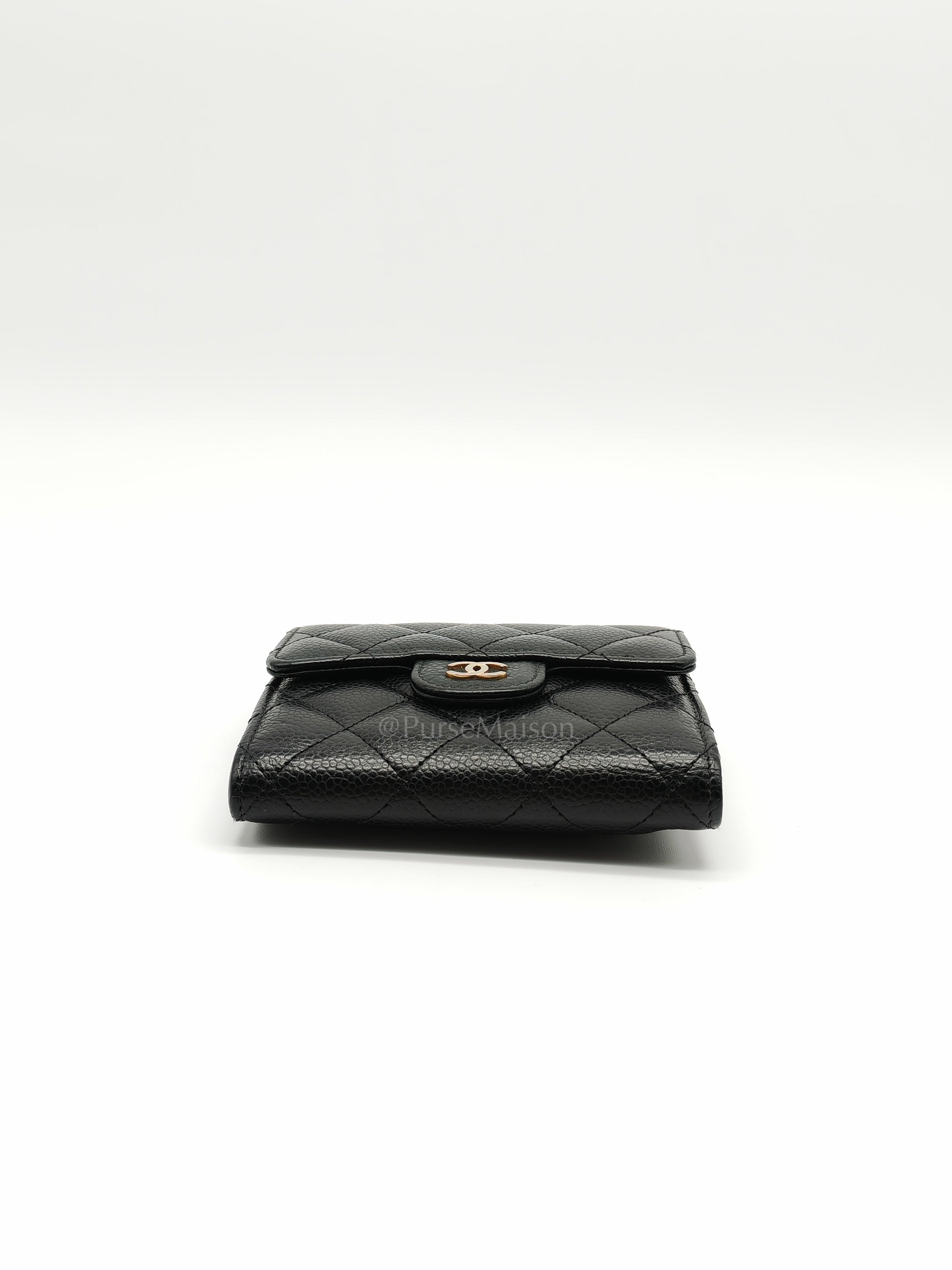 Classic Compact Wallet in Black Caviar Leather and Light Gold Hardware Series 31 | Purse Maison Luxury Bags Shop