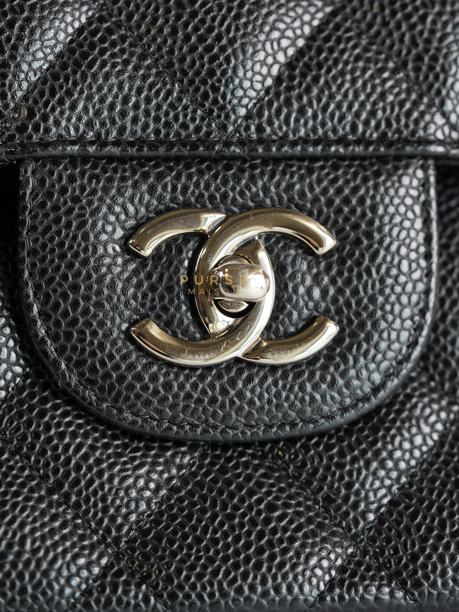 Classic Double Flap Bag Jumbo in Black Quilted Caviar Leather & Silver Hardware Series 17 | Purse Maison Luxury Bags Shop