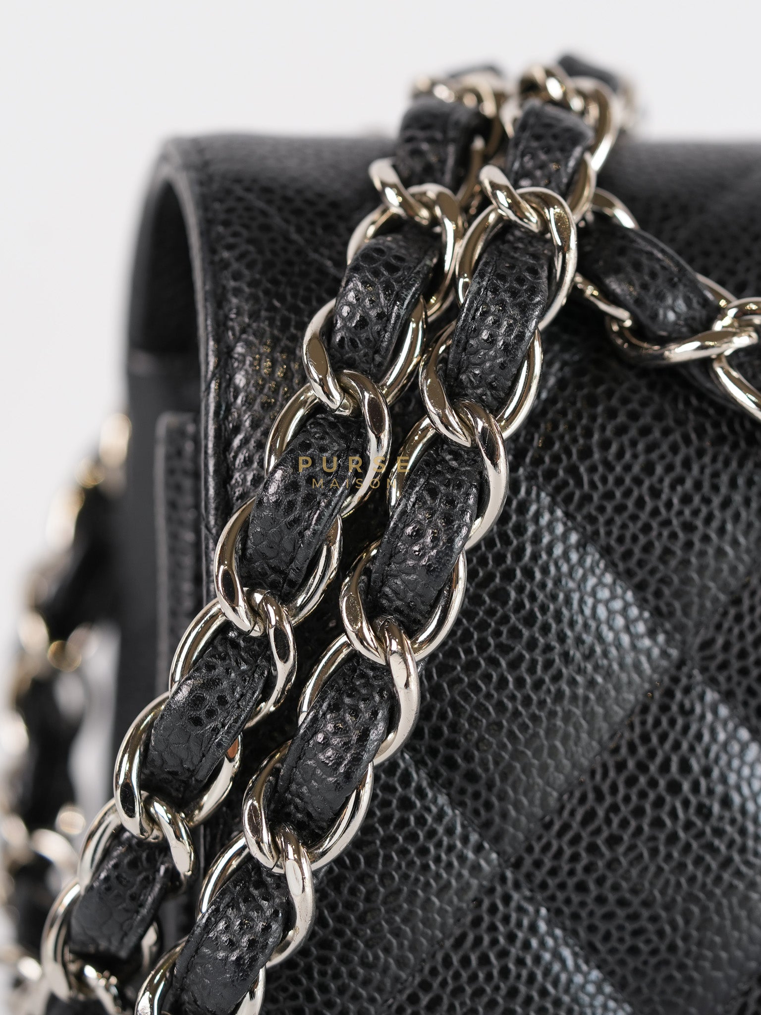 Classic Double Flap Bag Jumbo in Black Quilted Caviar Leather & Silver Hardware Series 17 | Purse Maison Luxury Bags Shop