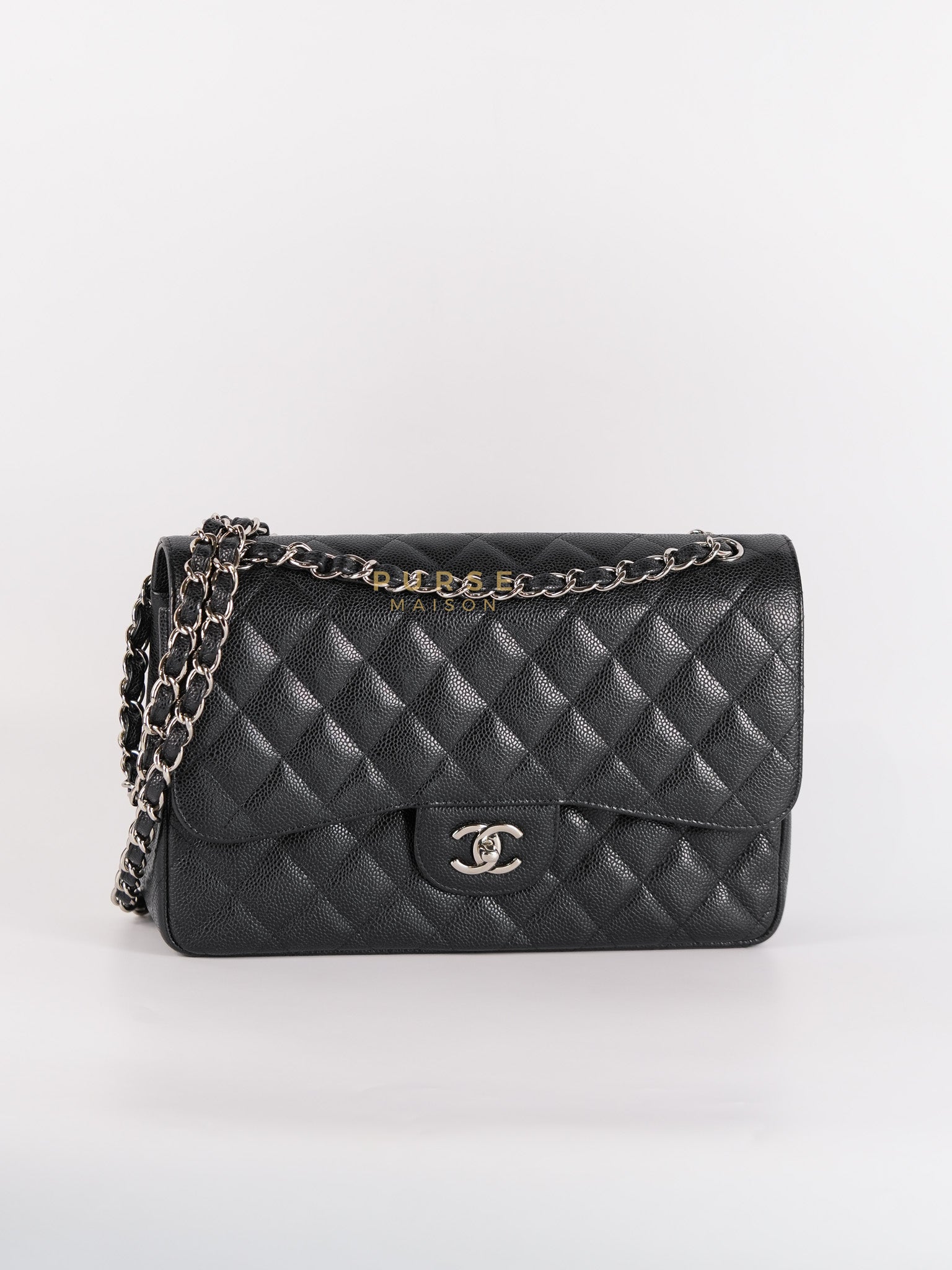 Classic Double Flap Bag Jumbo in Black Quilted Caviar Leather & Silver Hardware Series 17 | Purse Maison Luxury Bags Shop