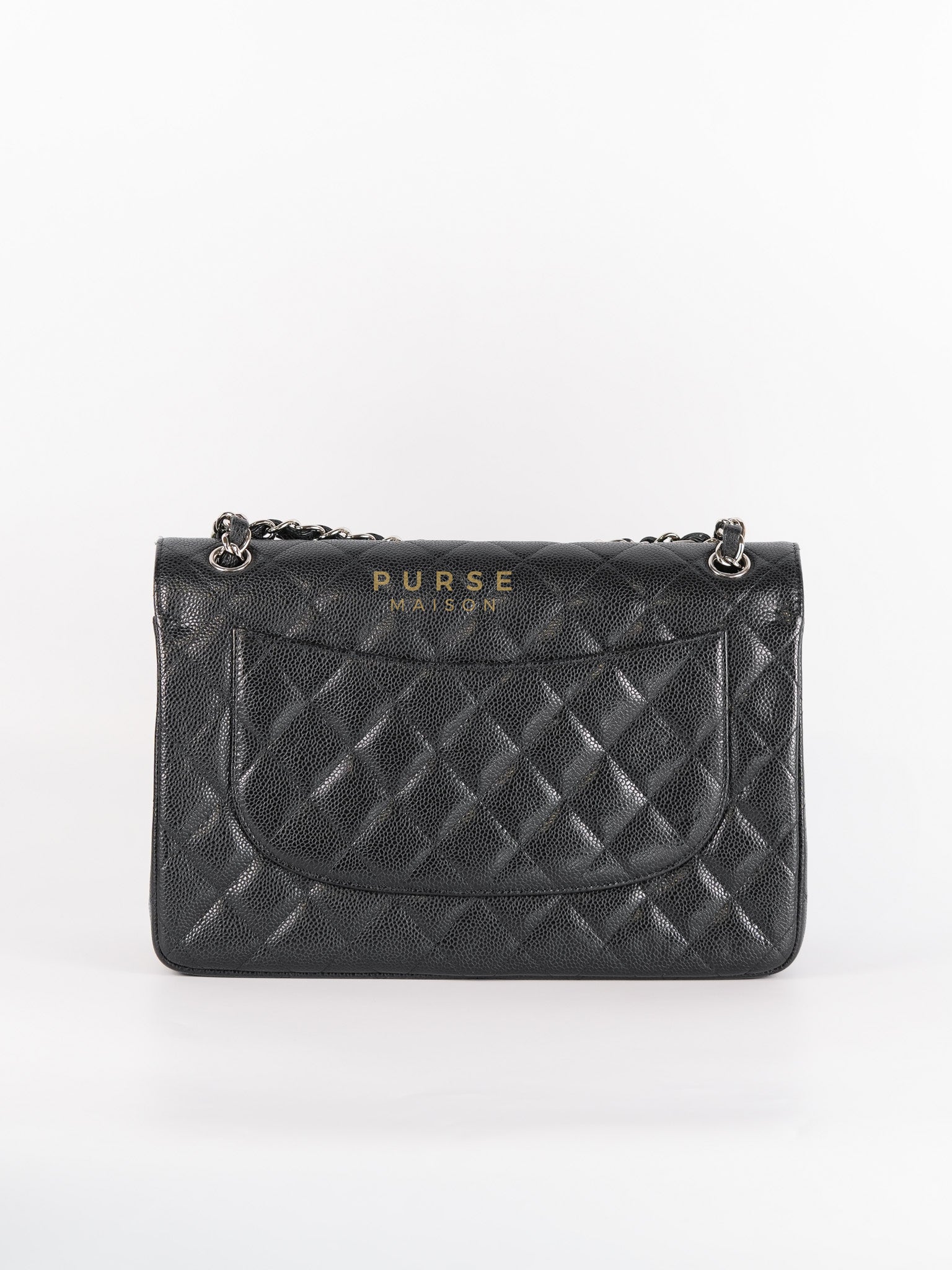 Classic Double Flap Bag Jumbo in Black Quilted Caviar Leather & Silver Hardware Series 17 | Purse Maison Luxury Bags Shop