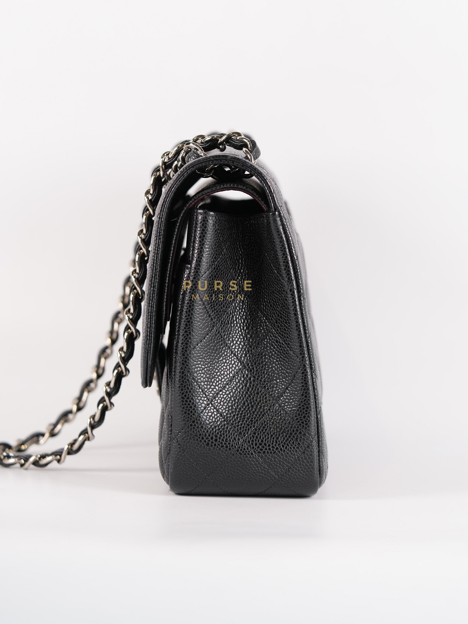 Classic Double Flap Bag Jumbo in Black Quilted Caviar Leather & Silver Hardware Series 17 | Purse Maison Luxury Bags Shop