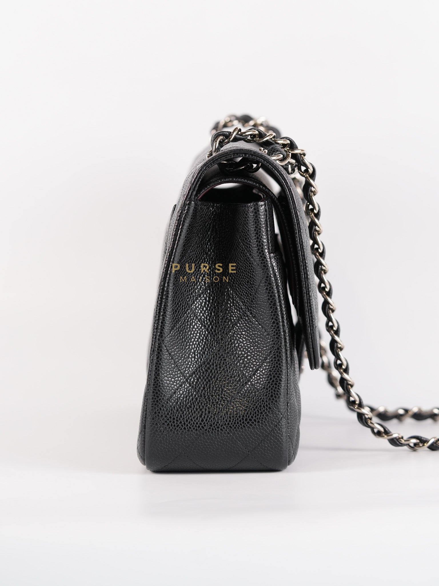 Classic Double Flap Bag Jumbo in Black Quilted Caviar Leather & Silver Hardware Series 17 | Purse Maison Luxury Bags Shop