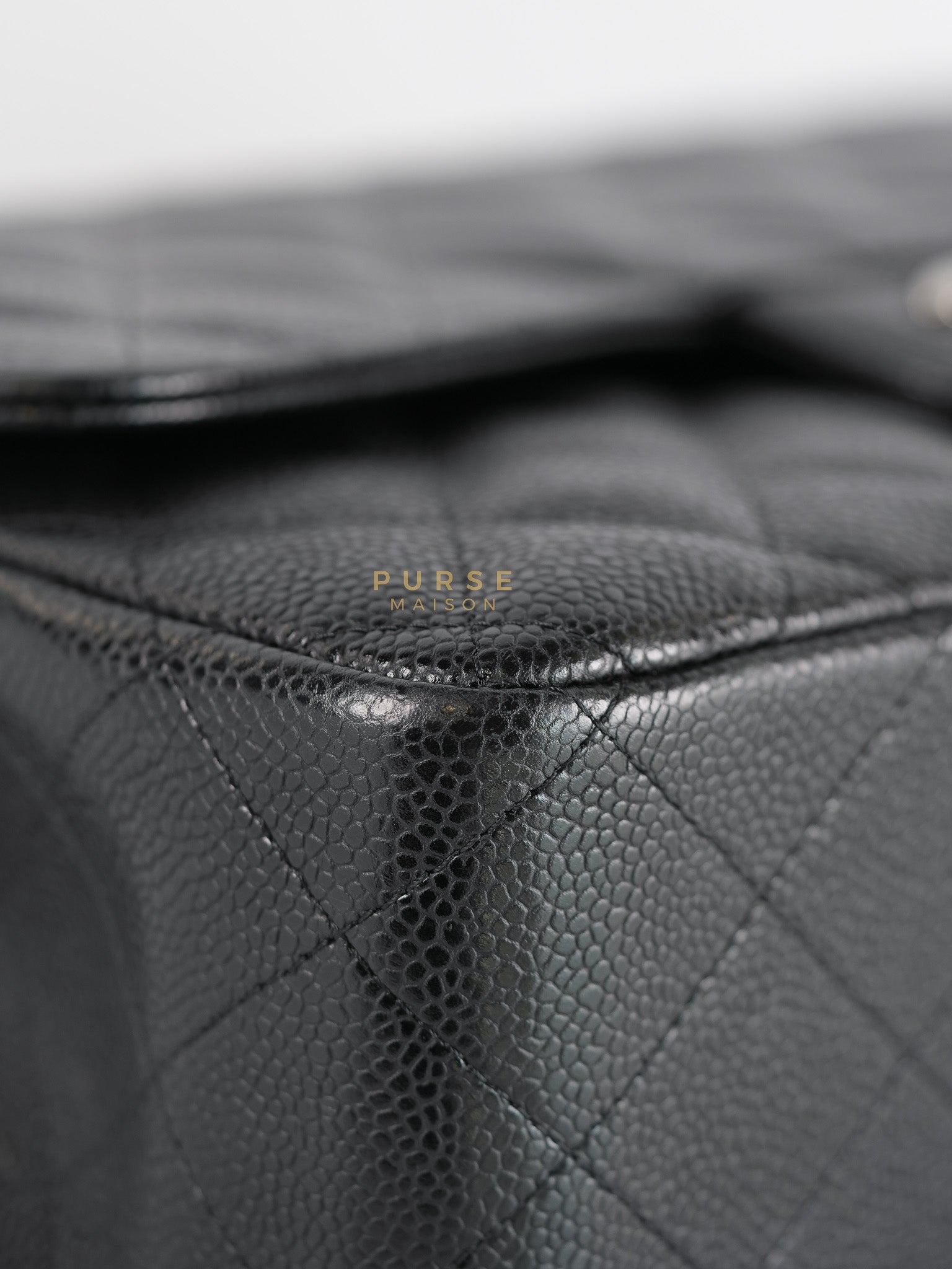 Classic Double Flap Bag Jumbo in Black Quilted Caviar Leather & Silver Hardware Series 17 | Purse Maison Luxury Bags Shop