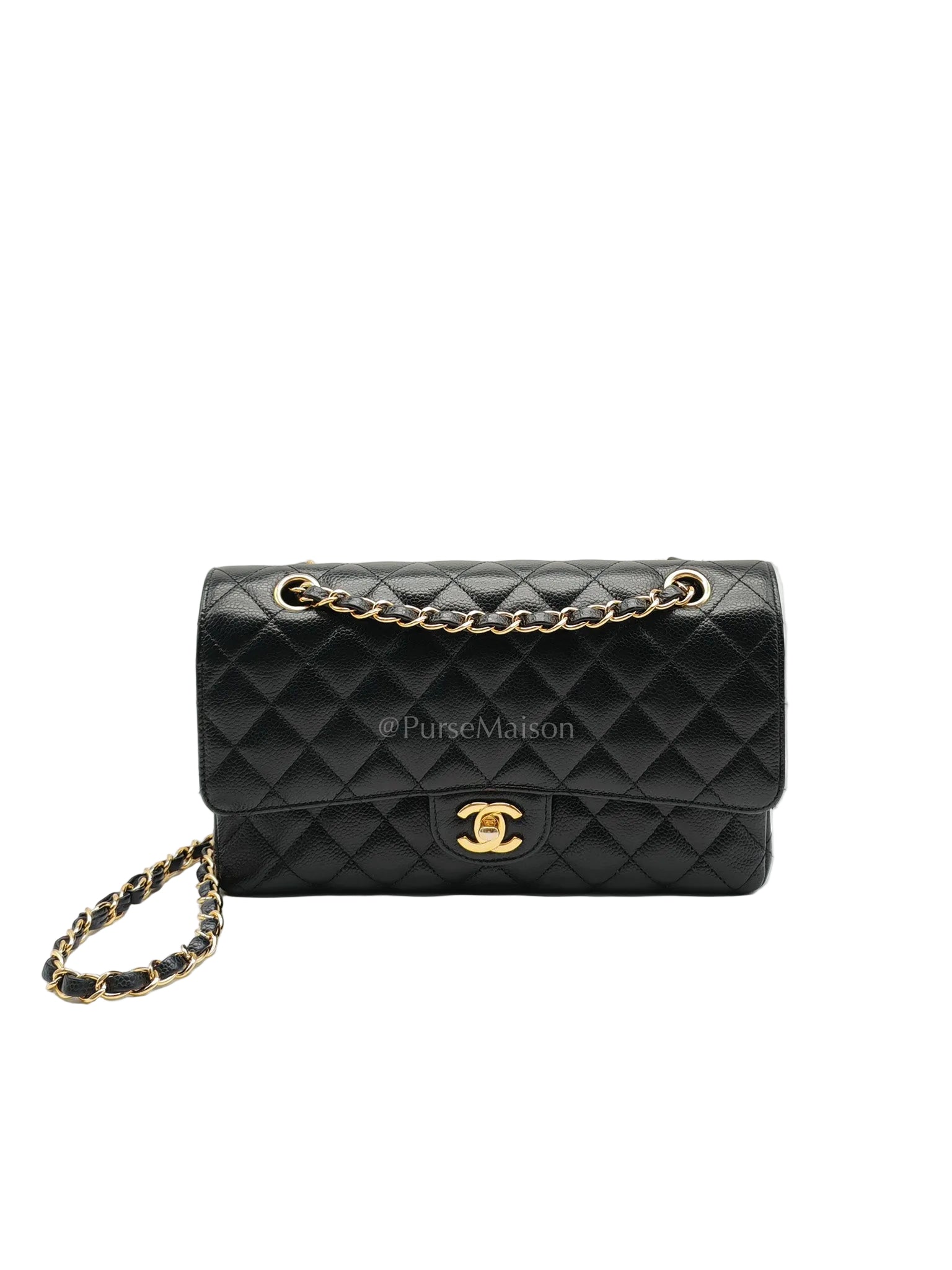Classic Double Flap Bag Medium in Black Quilted Caviar Leather and Gold Hardware Series 30 | Purse Maison Luxury Bags Shop