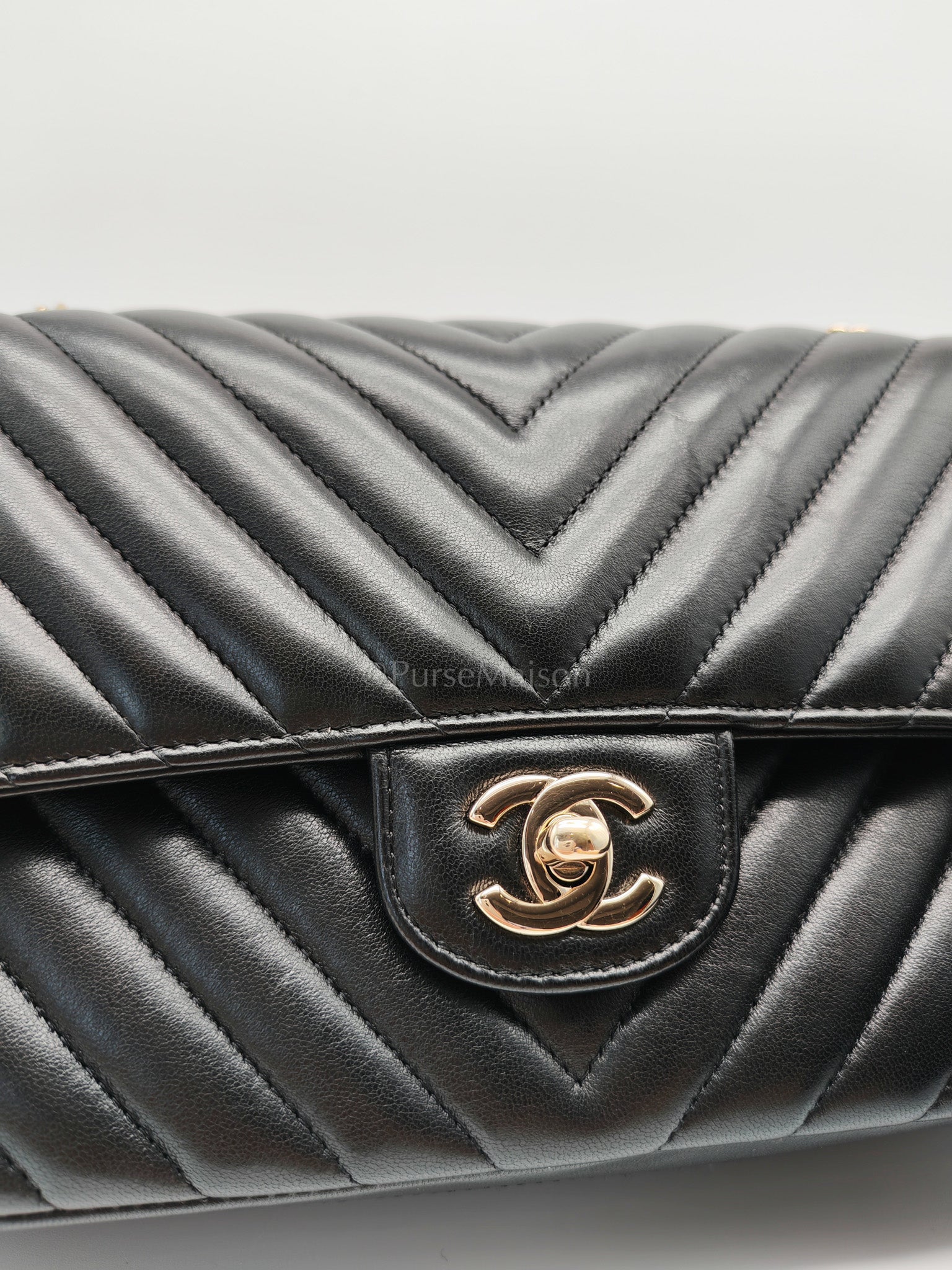 Classic Double Flap in Black Chevron Lambskin Leather and Light Gold Hardware Series 24 | Purse Maison Luxury Bags Shop