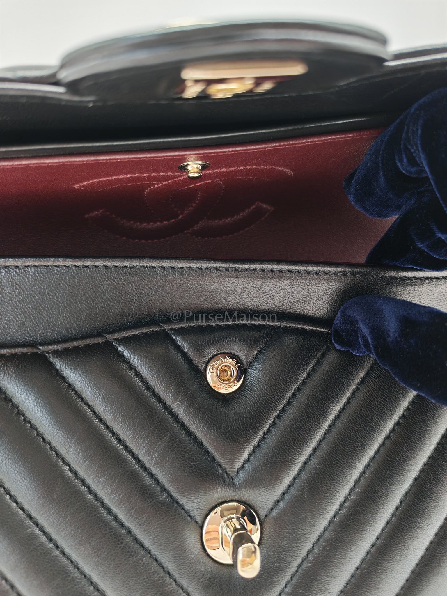 Classic Double Flap in Black Chevron Lambskin Leather and Light Gold Hardware Series 24 | Purse Maison Luxury Bags Shop