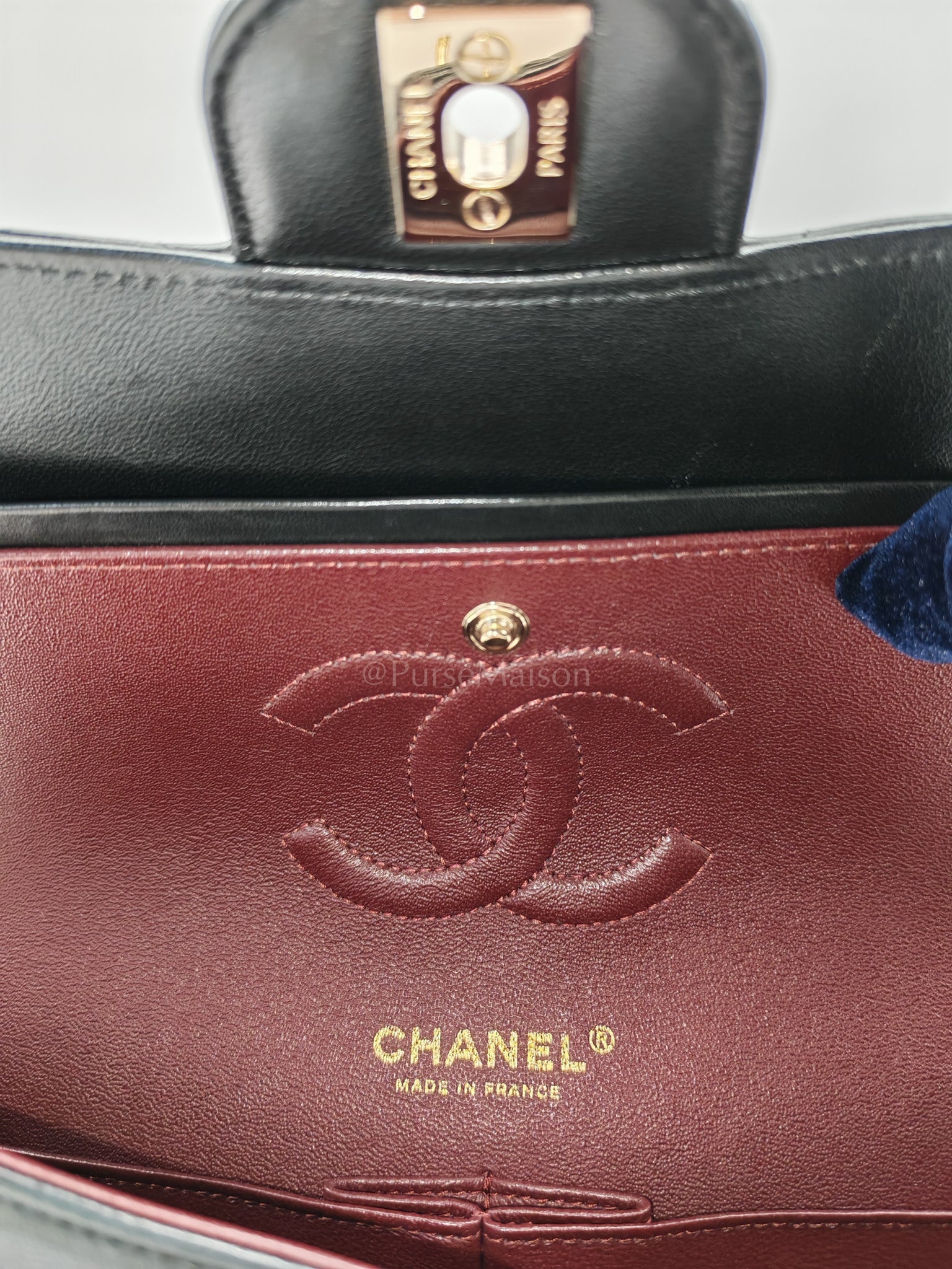 Classic Double Flap in Black Chevron Lambskin Leather and Light Gold Hardware Series 24 | Purse Maison Luxury Bags Shop