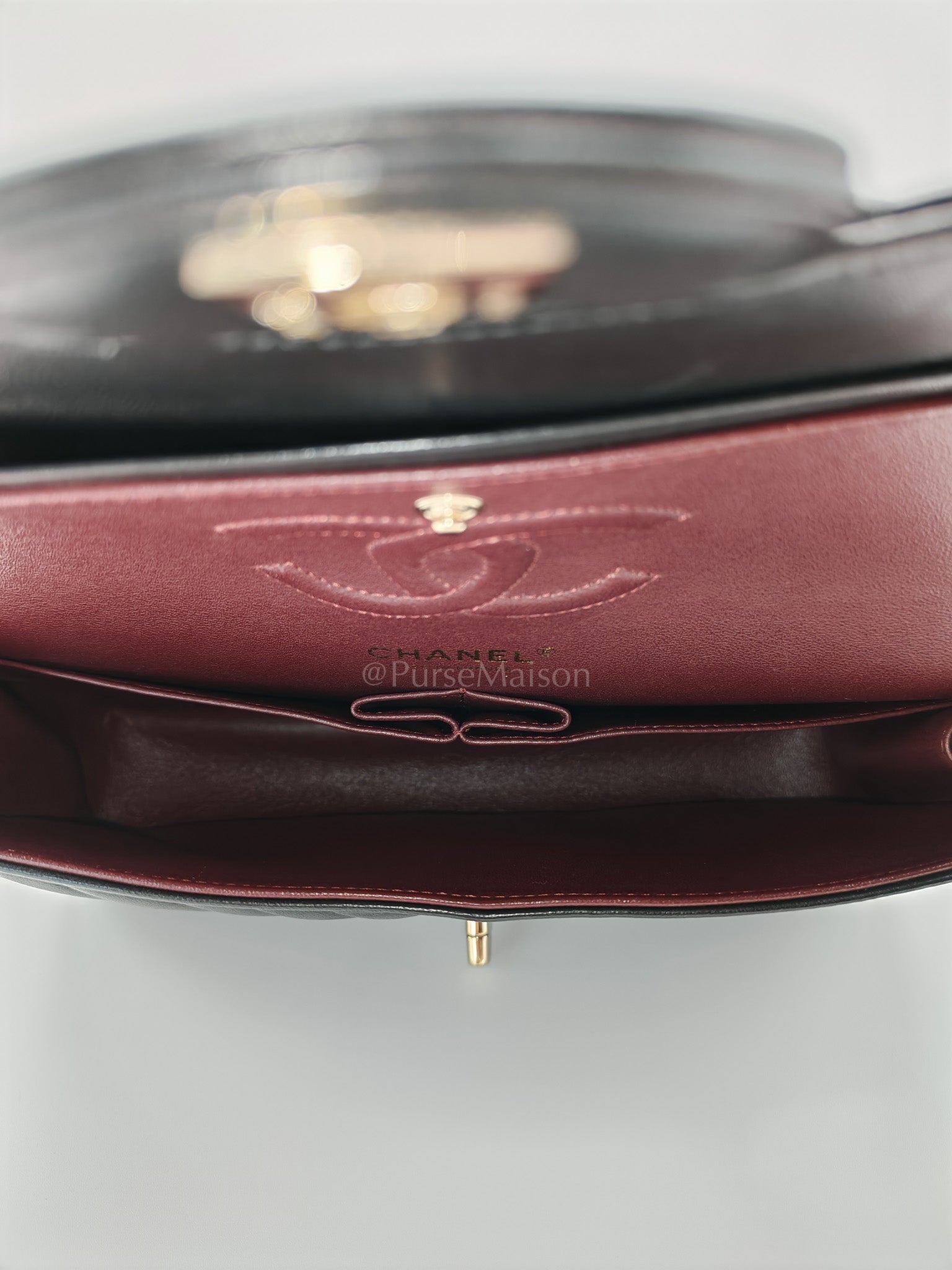 Classic Double Flap in Black Chevron Lambskin Leather and Light Gold Hardware Series 24 | Purse Maison Luxury Bags Shop