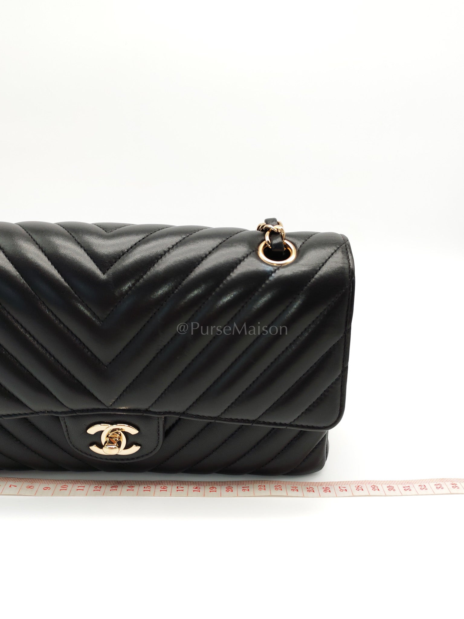 Classic Double Flap in Black Chevron Lambskin Leather and Light Gold Hardware Series 24 | Purse Maison Luxury Bags Shop
