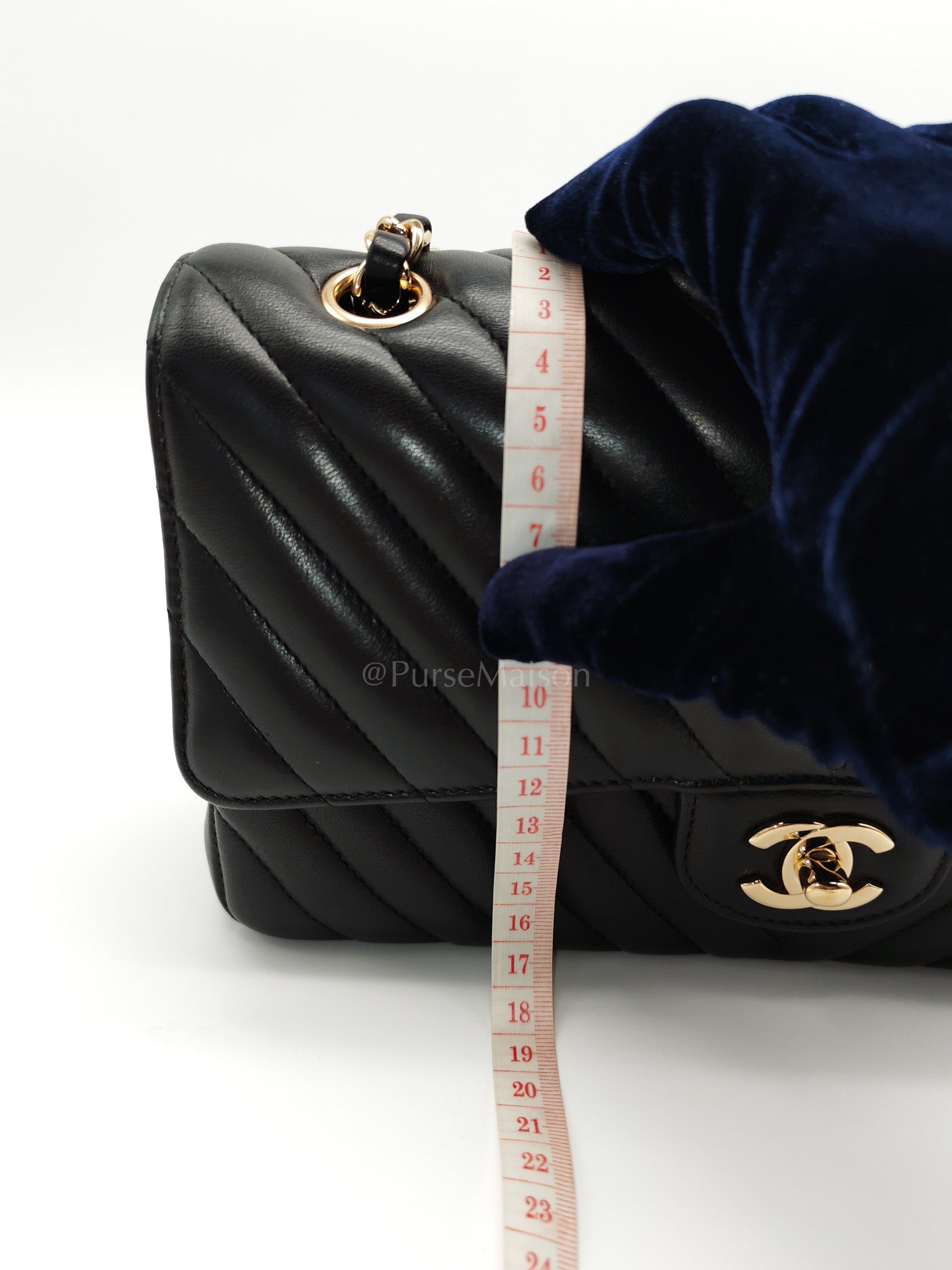 Classic Double Flap in Black Chevron Lambskin Leather and Light Gold Hardware Series 24 | Purse Maison Luxury Bags Shop