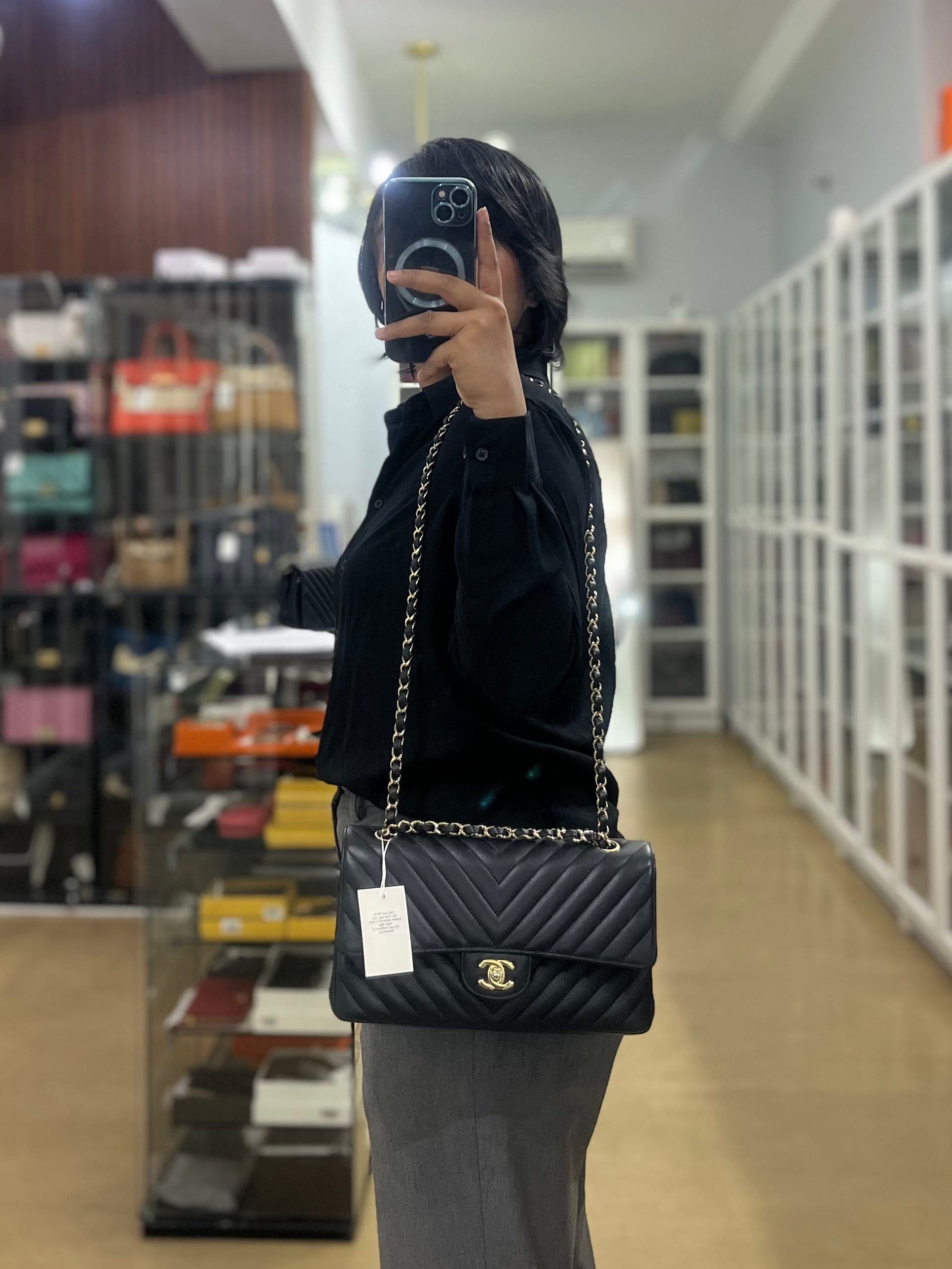 Classic Double Flap Medium Chevron Calfskin Leather and Gold Hardware Series 31 | Purse Maison Luxury Bags Shop