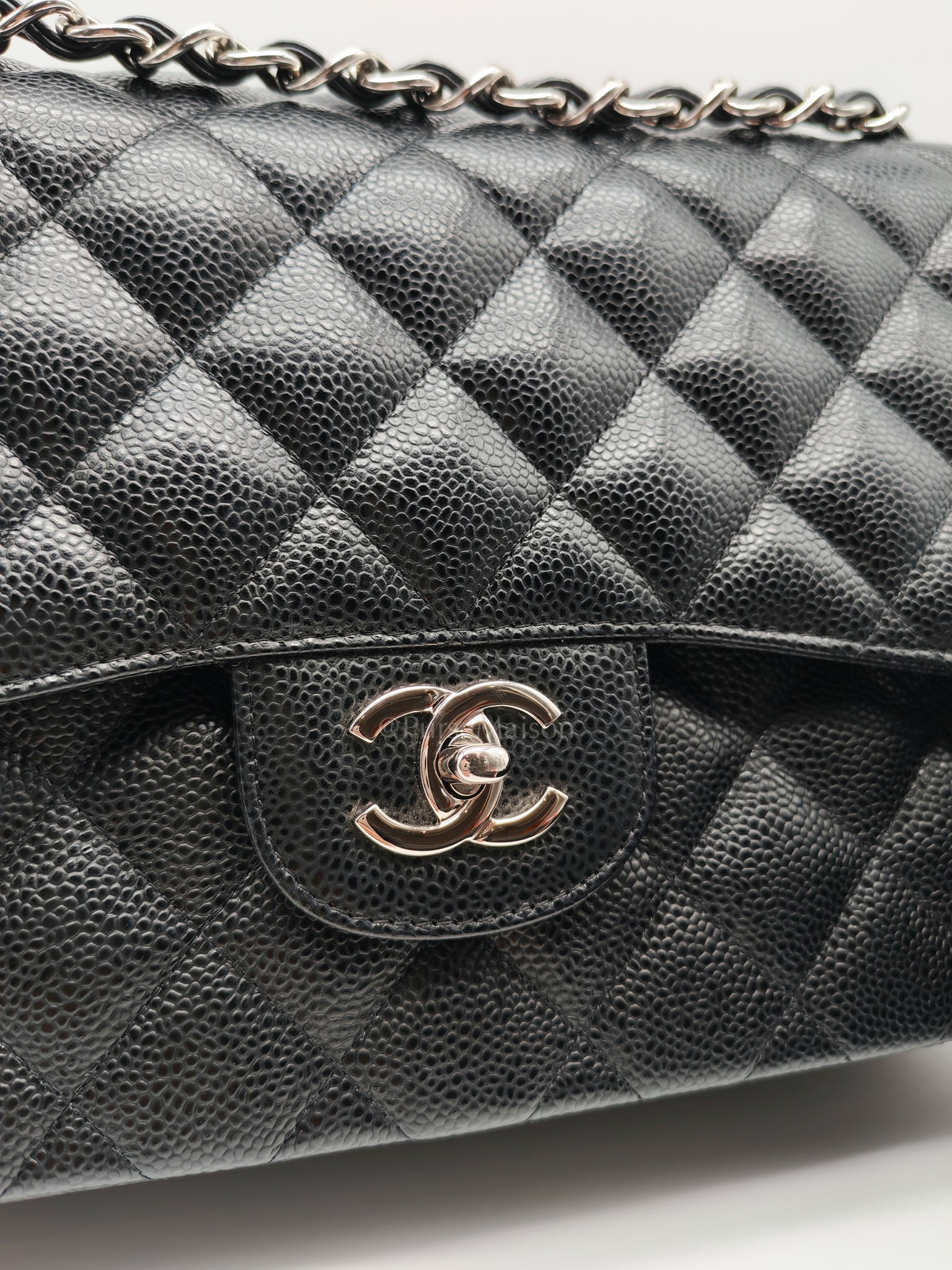 Classic Double Flap in Jumbo Black Caviar Leather and Silver Hardware Series 28 | Purse Maison Luxury Bags Shop