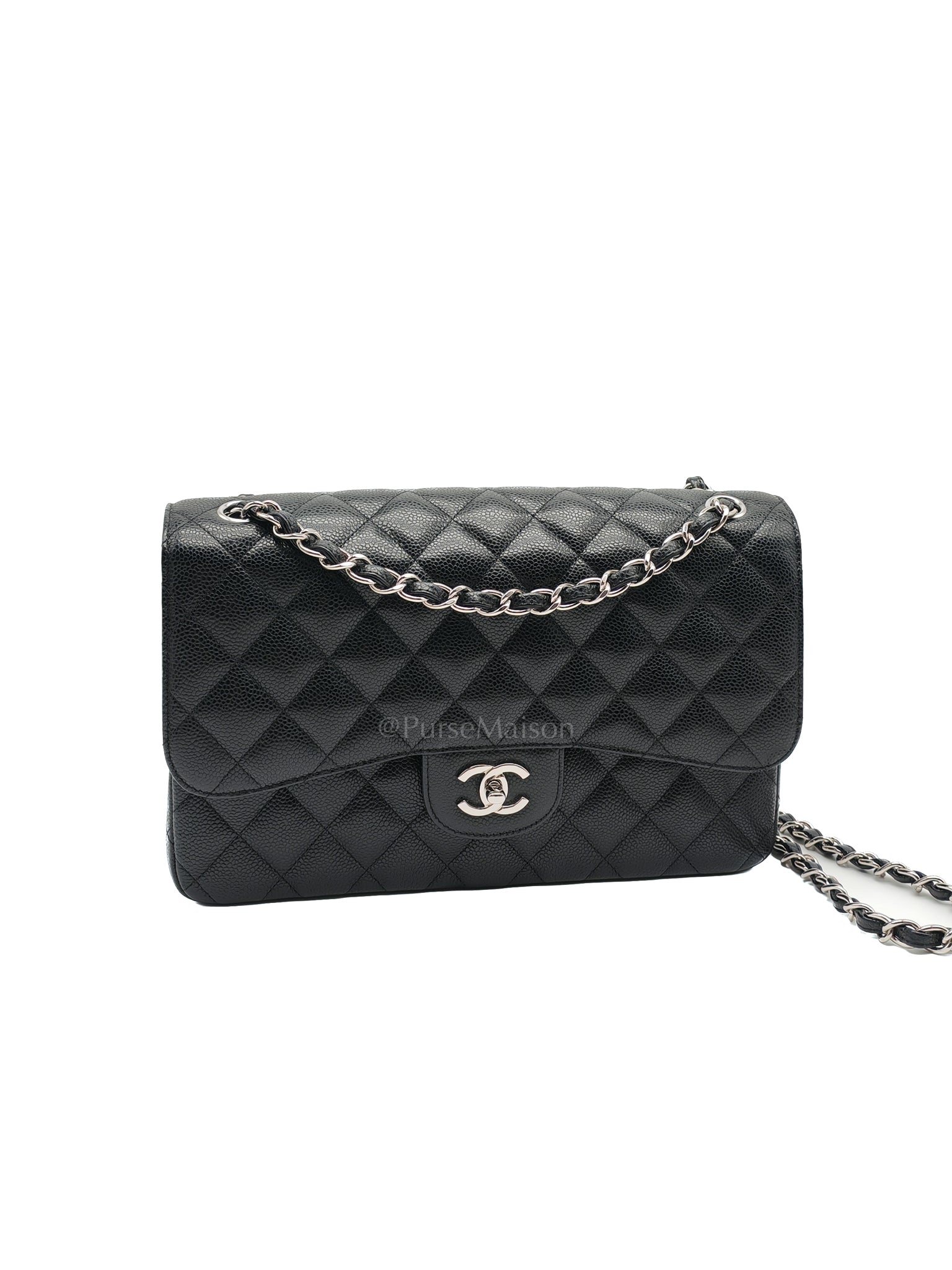 Classic Double Flap in Jumbo Black Caviar Leather and Silver Hardware Series 28 | Purse Maison Luxury Bags Shop