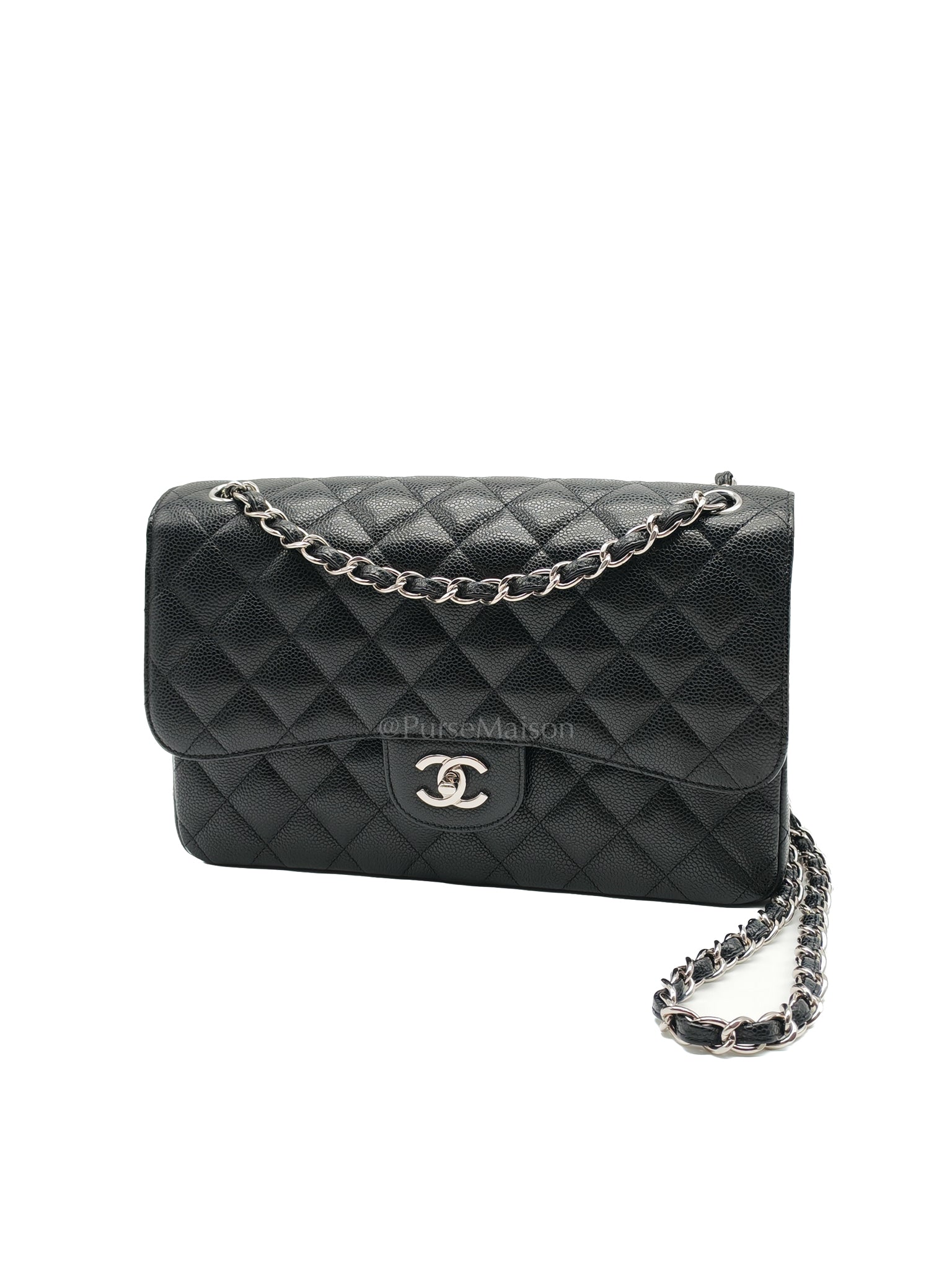 Classic Double Flap in Jumbo Black Caviar Leather and Silver Hardware Series 28 | Purse Maison Luxury Bags Shop