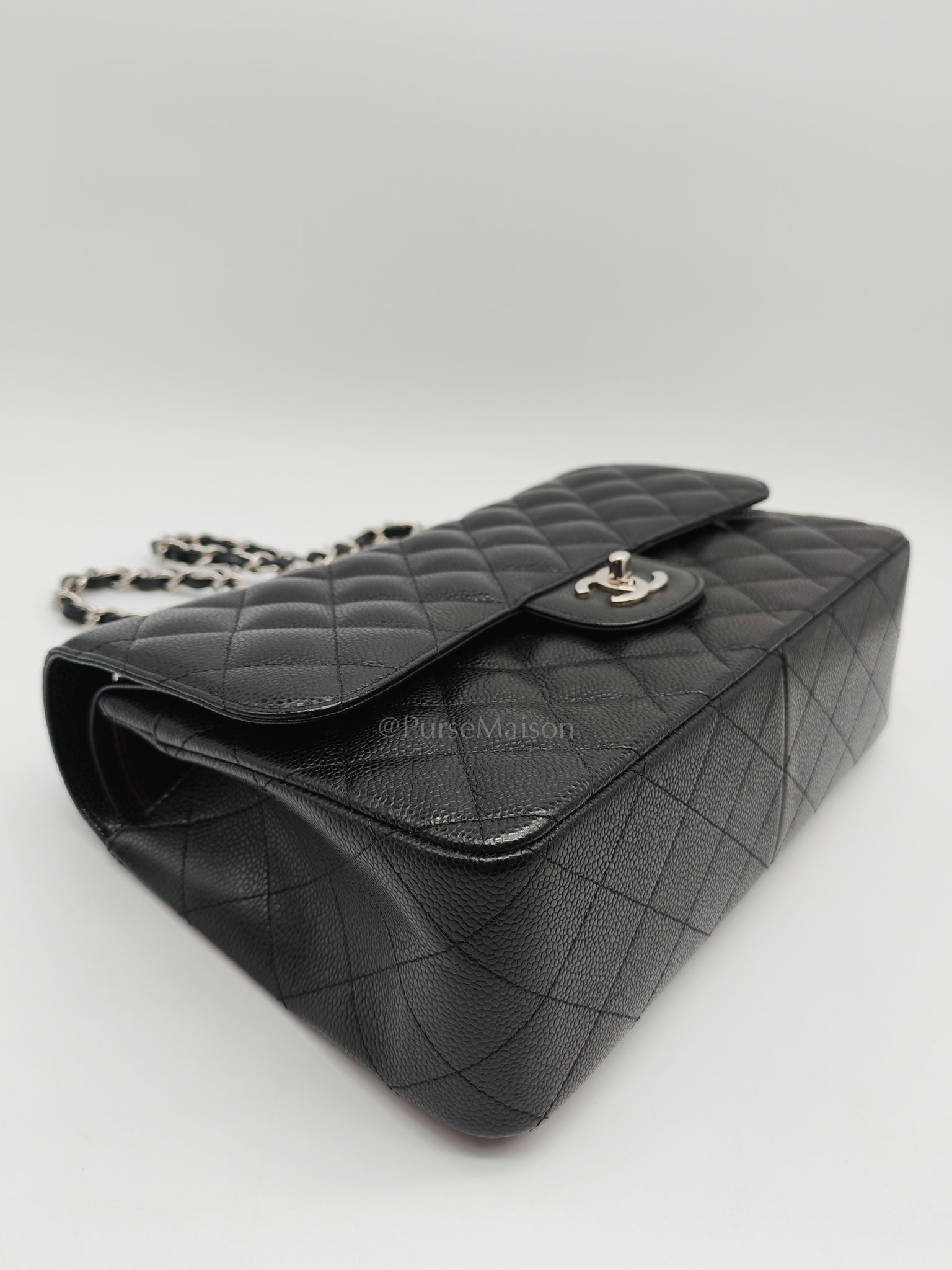 Classic Double Flap in Jumbo Black Caviar Leather and Silver Hardware Series 28 | Purse Maison Luxury Bags Shop