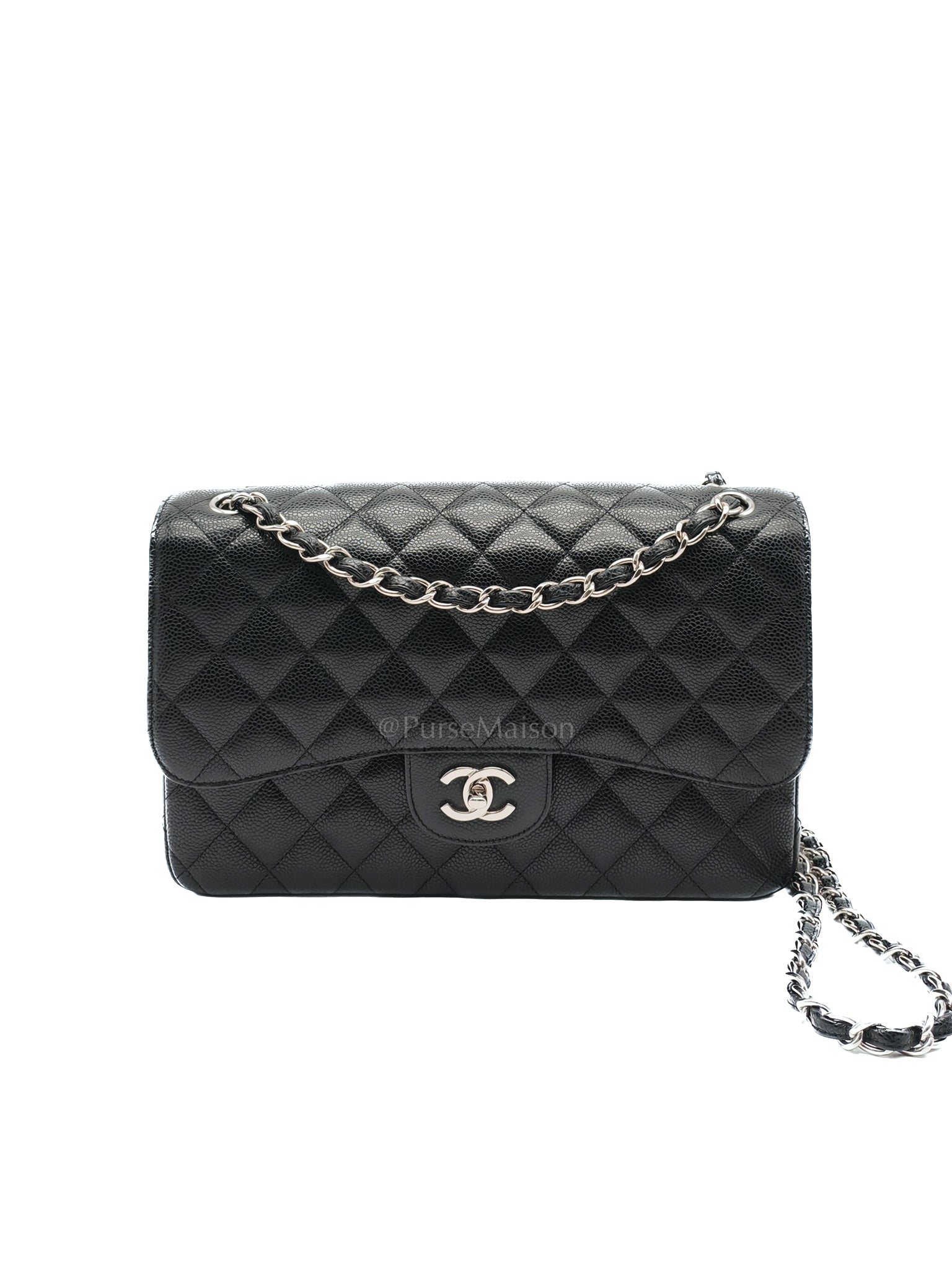 Classic Double Flap in Jumbo Black Caviar Leather and Silver Hardware Series 28 | Purse Maison Luxury Bags Shop