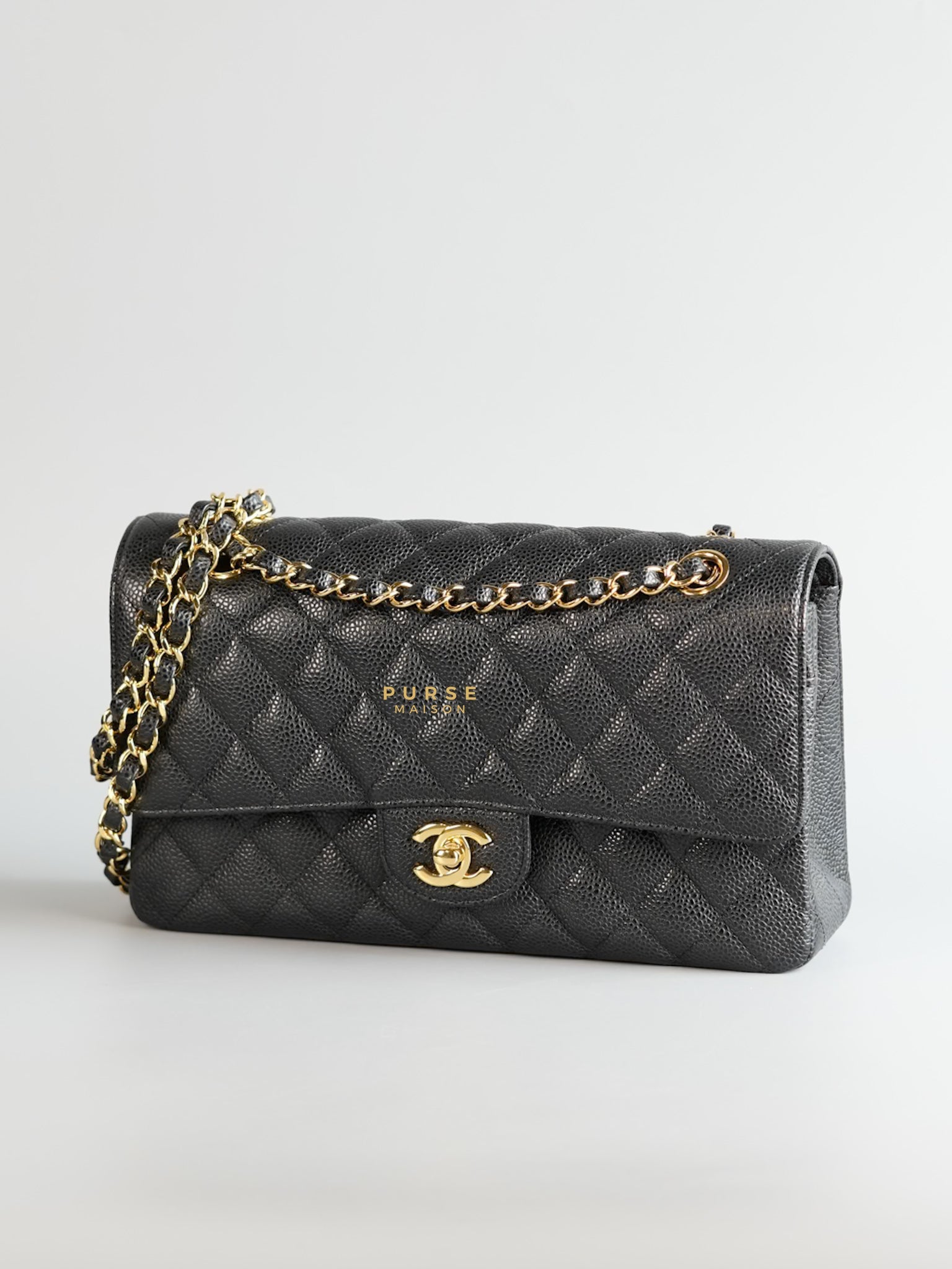 Classic Double Flap in Medium Black Caviar Leather & Gold Hardware Series 20 | Purse Maison Luxury Bags Shop