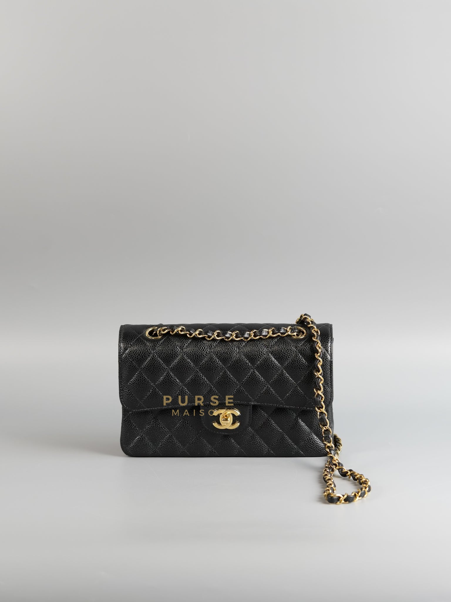 Classic Double Flap in Small Black Caviar Leather & Gold Hardware (Microchip) | Purse Maison Luxury Bags Shop