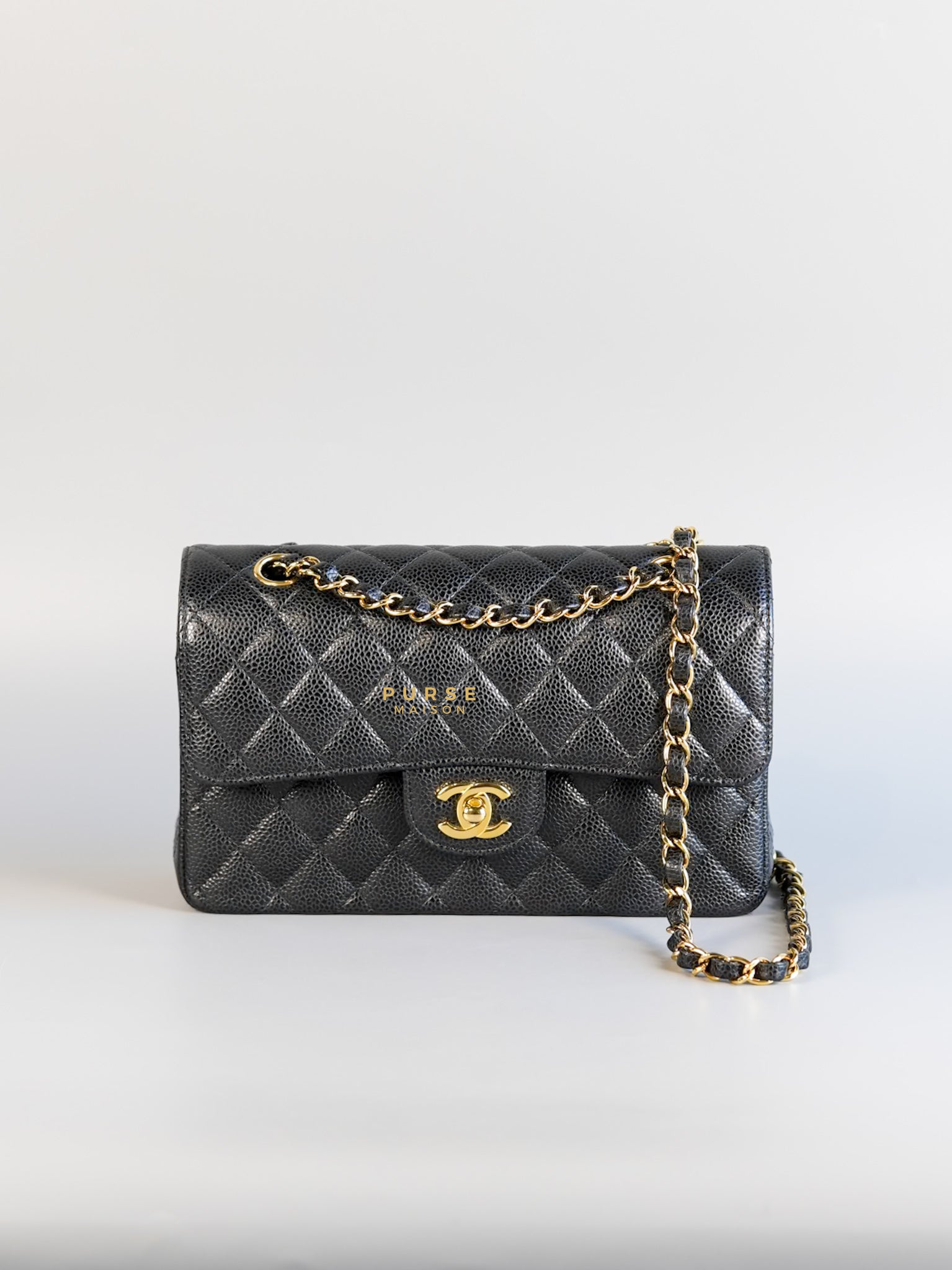 Classic Double Flap in Small Black Caviar Leather & Gold Hardware (Microchip) | Purse Maison Luxury Bags Shop