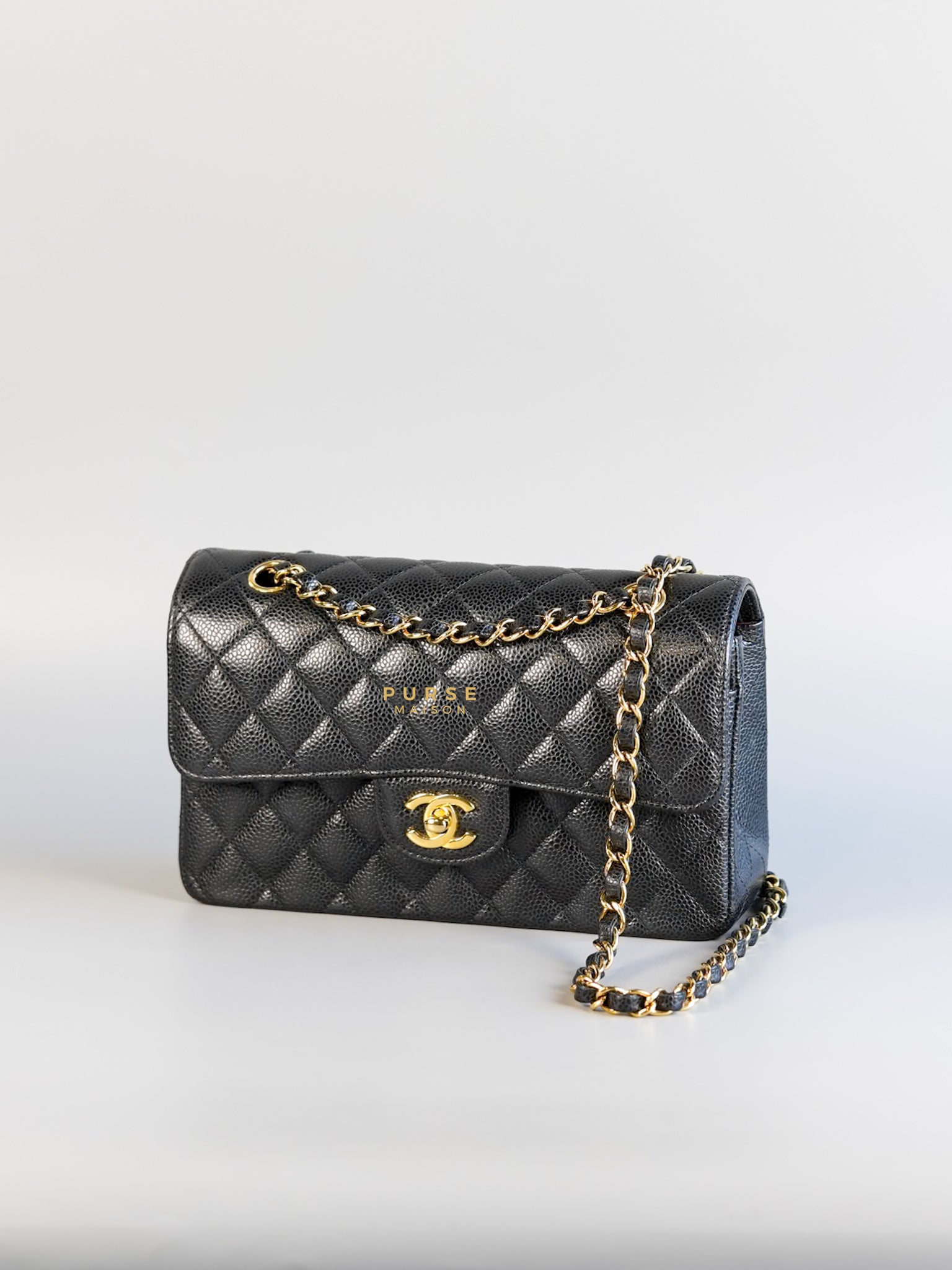 Classic Double Flap in Small Black Caviar Leather & Gold Hardware (Microchip) | Purse Maison Luxury Bags Shop