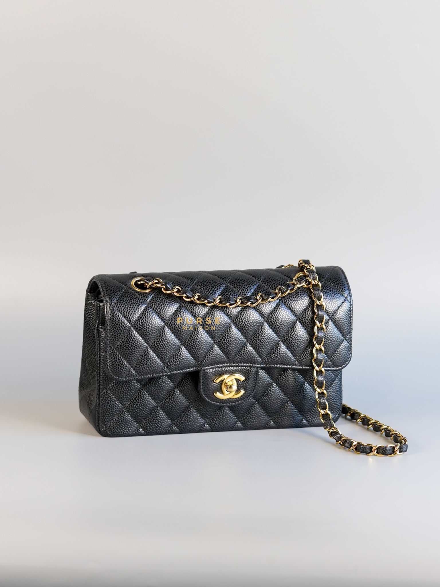 Classic Double Flap in Small Black Caviar Leather & Gold Hardware (Microchip) | Purse Maison Luxury Bags Shop