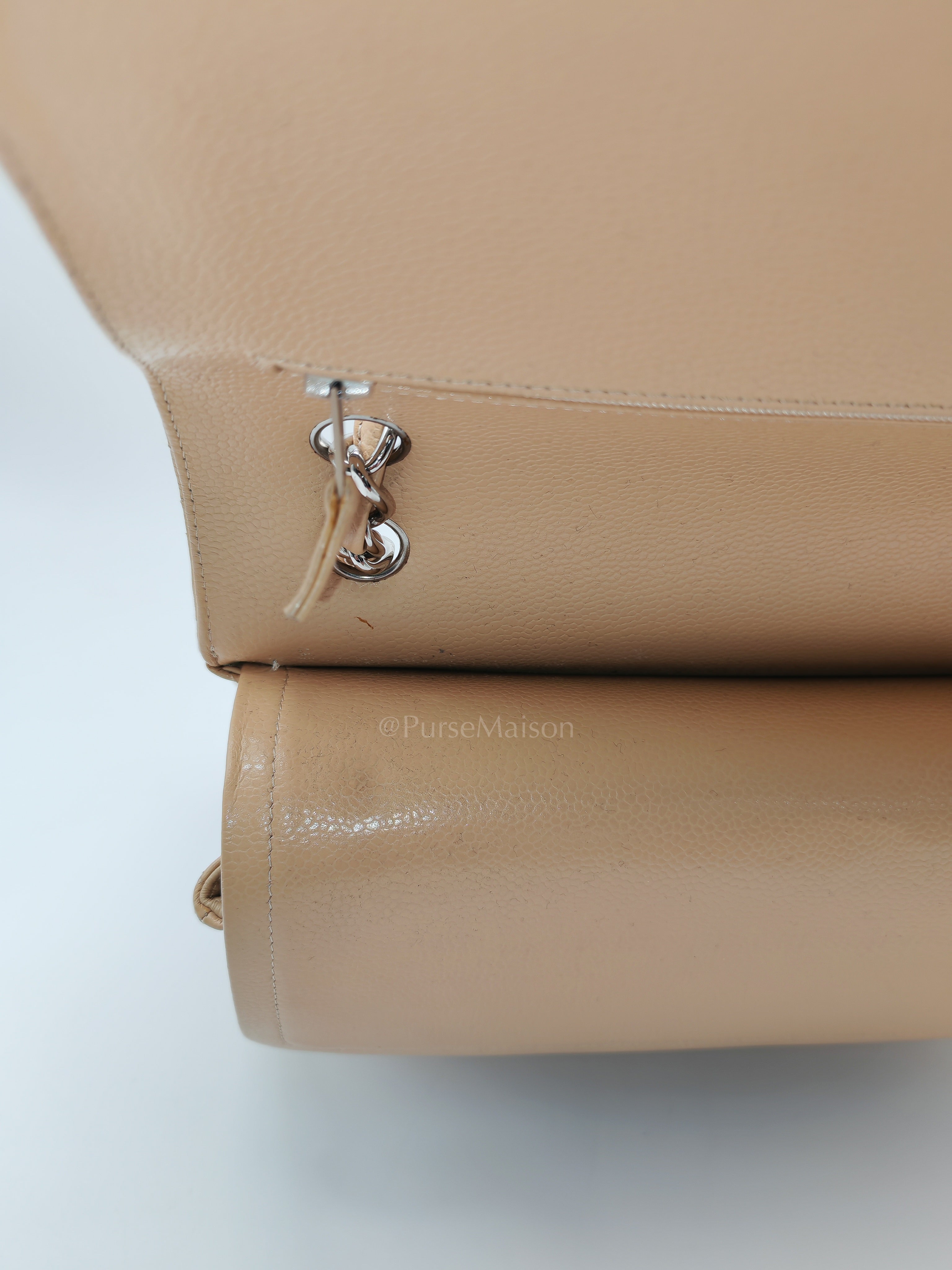 Classic Double Flap Jumbo Beige Caviar Leather in Silver Hardware (Series 30) | Purse Maison Luxury Bags Shop
