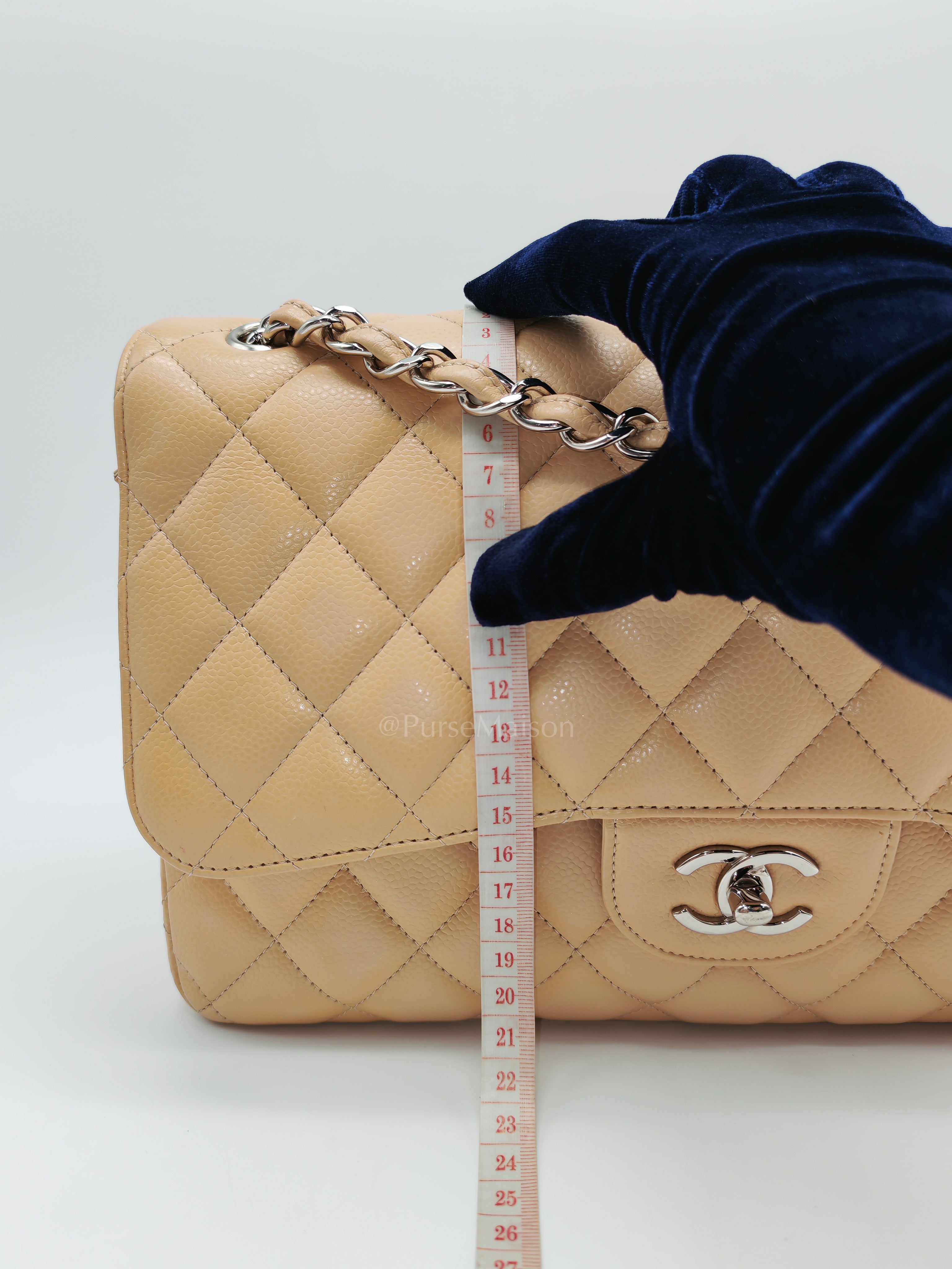Classic Double Flap Jumbo Beige Caviar Leather in Silver Hardware (Series 30) | Purse Maison Luxury Bags Shop