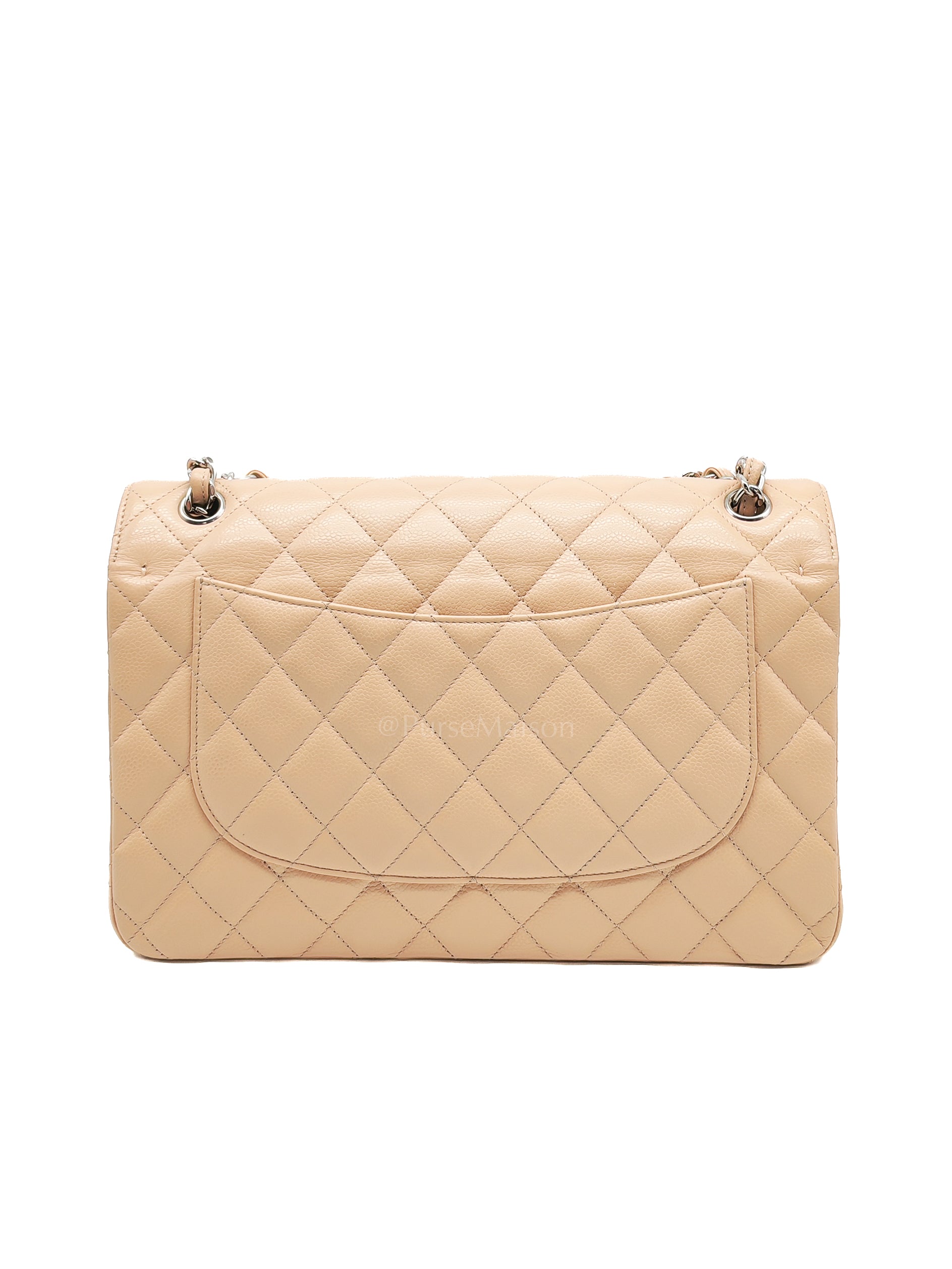 Classic Double Flap Jumbo Beige Caviar Leather in Silver Hardware (Series 30) | Purse Maison Luxury Bags Shop
