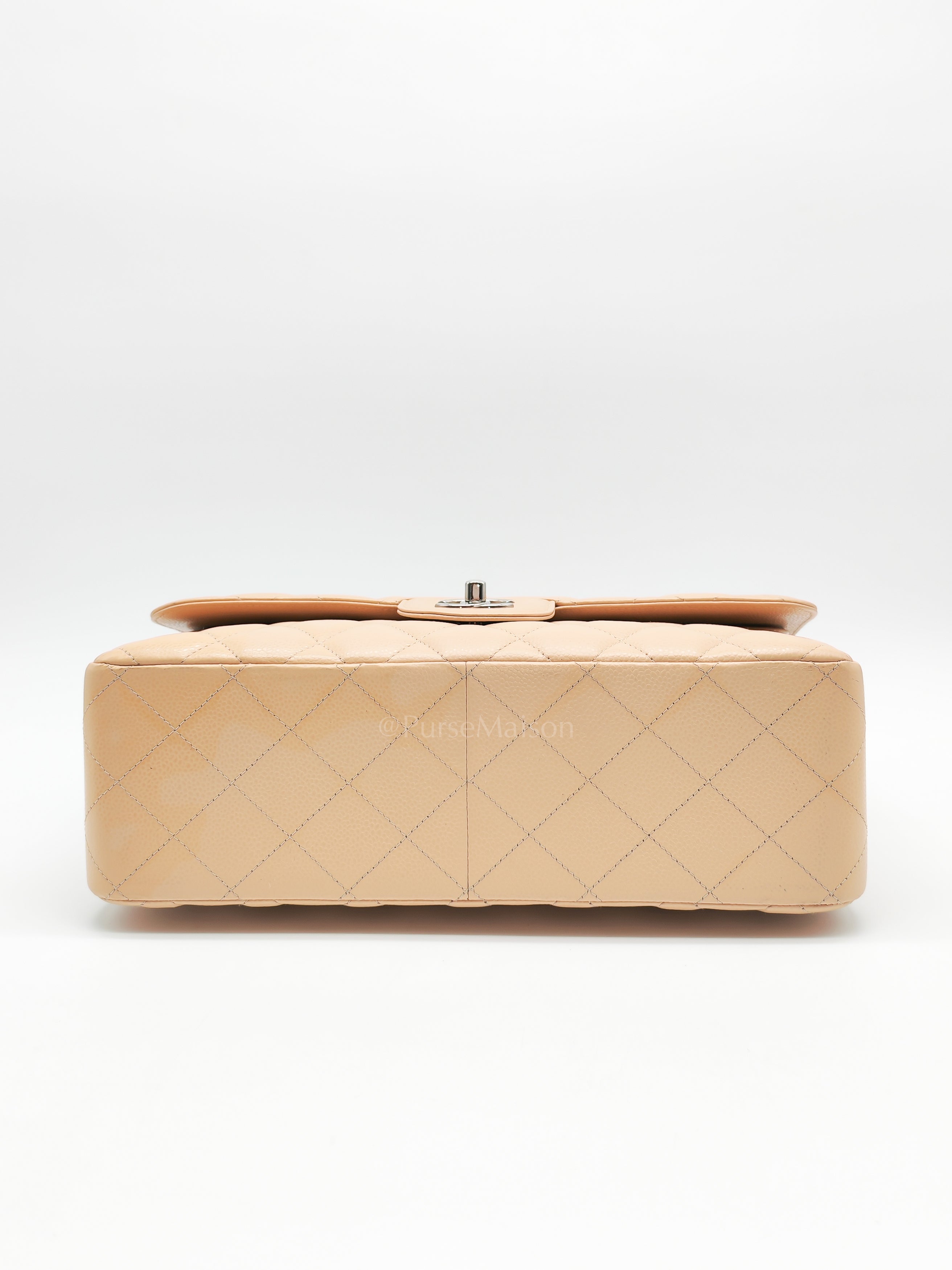 Classic Double Flap Jumbo Beige Caviar Leather in Silver Hardware (Series 30) | Purse Maison Luxury Bags Shop