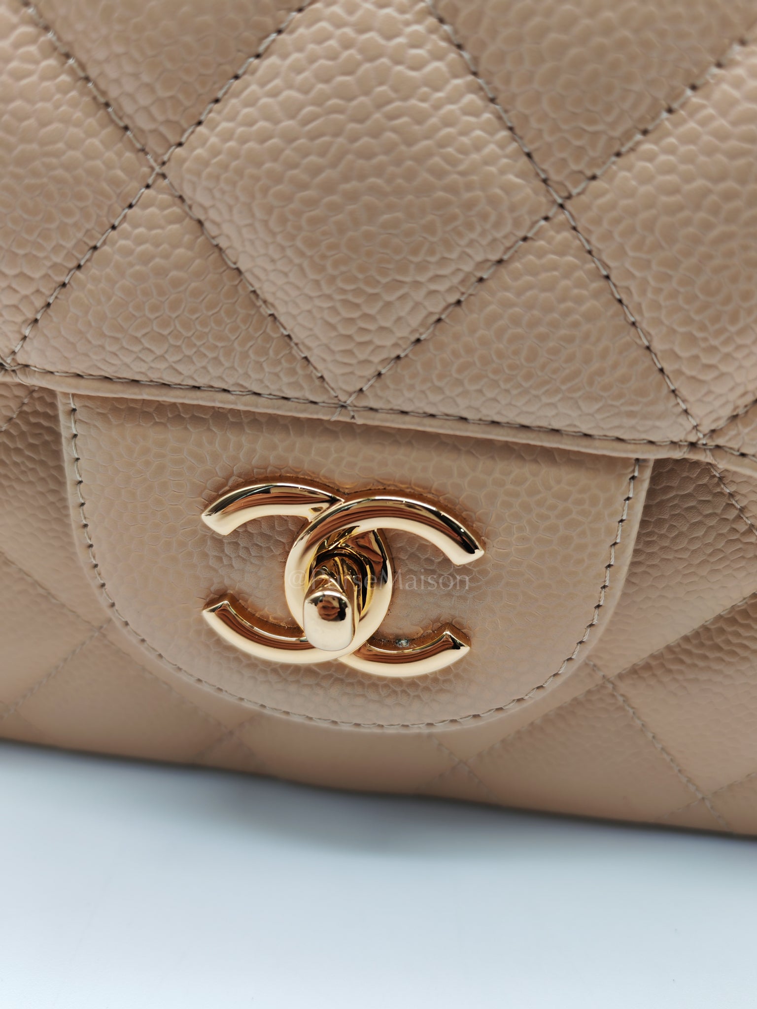 Classic Double Flap Jumbo Beige Caviar Leather on Gold Hardware (Series 19) | Purse Maison Luxury Bags Shop