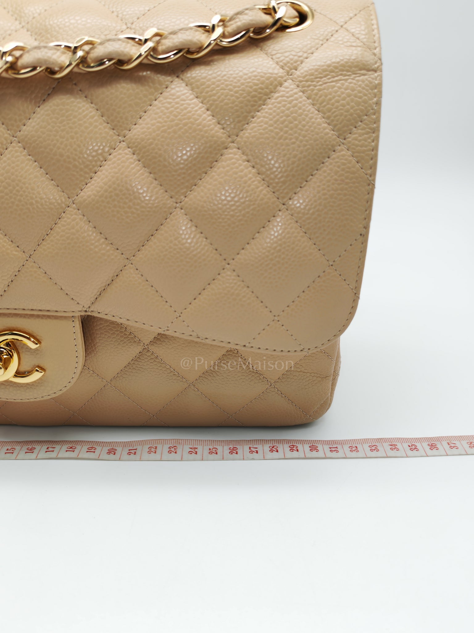 Classic Double Flap Jumbo Beige Caviar Leather on Gold Hardware (Series 19) | Purse Maison Luxury Bags Shop