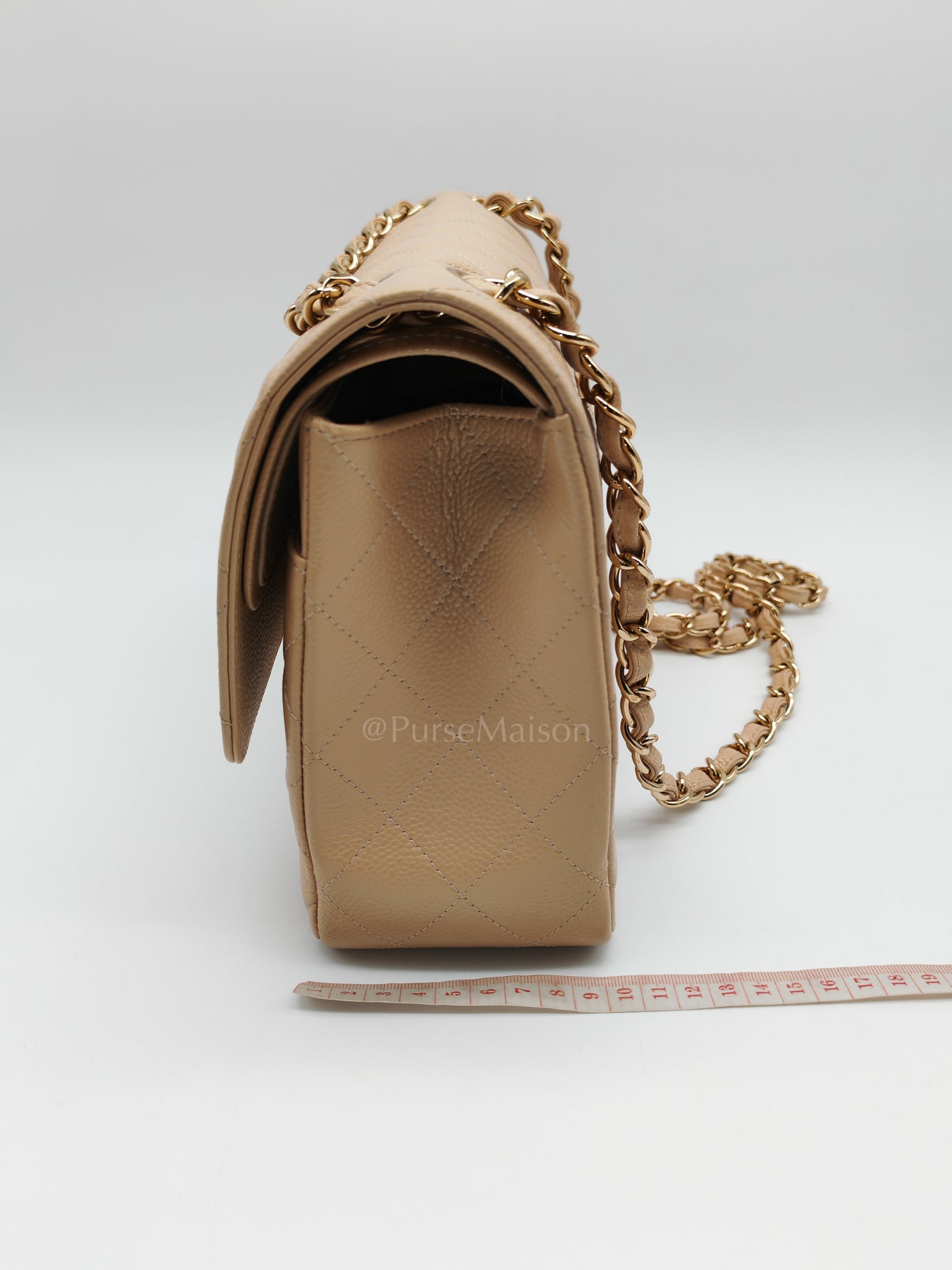 Classic Double Flap Jumbo Beige Caviar Leather on Gold Hardware (Series 19) | Purse Maison Luxury Bags Shop