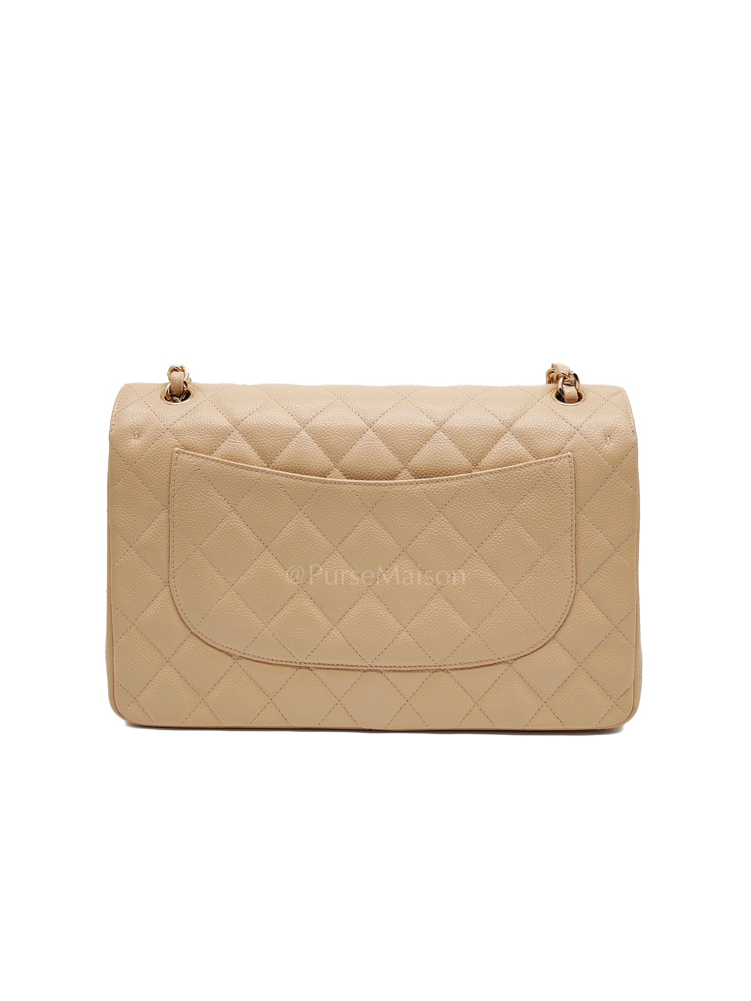 Classic Double Flap Jumbo Beige Caviar Leather on Gold Hardware (Series 19) | Purse Maison Luxury Bags Shop