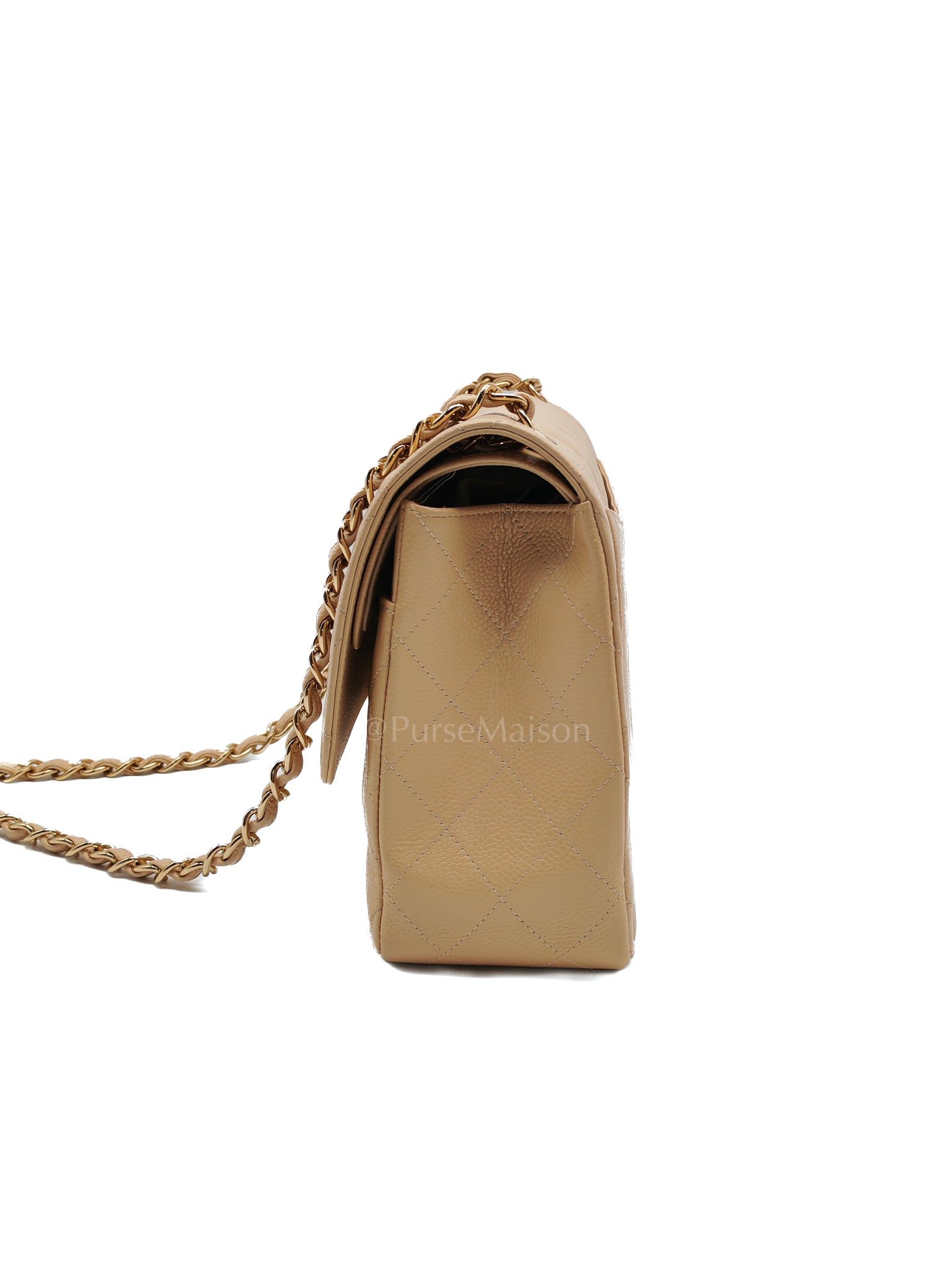 Classic Double Flap Jumbo Beige Caviar Leather on Gold Hardware (Series 19) | Purse Maison Luxury Bags Shop