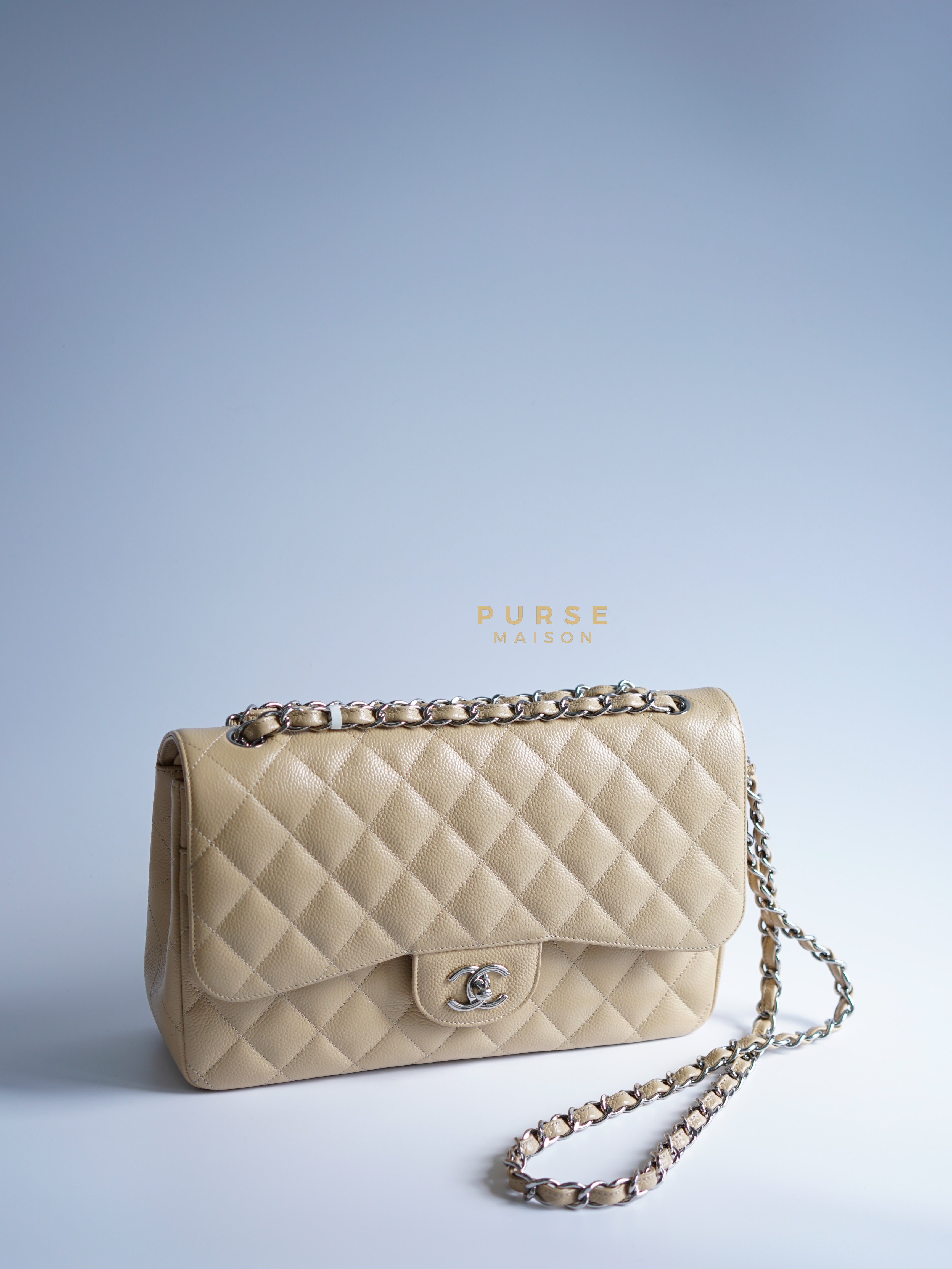 Chanel jumbo beige cheap caviar with gold hardware