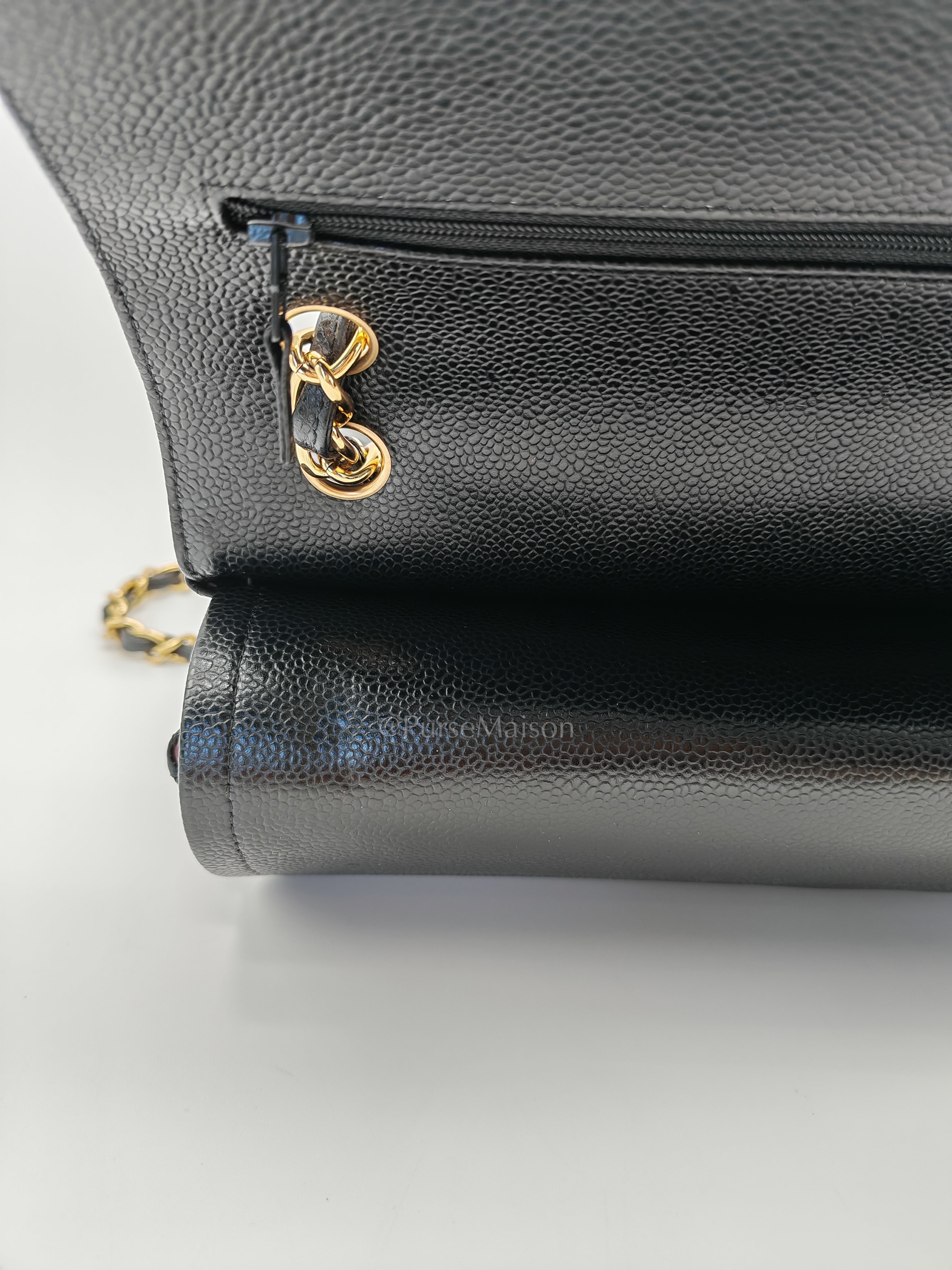 Classic Double Flap Jumbo Black Caviar Leather in Gold Hardware (Series 24) | Purse Maison Luxury Bags Shop
