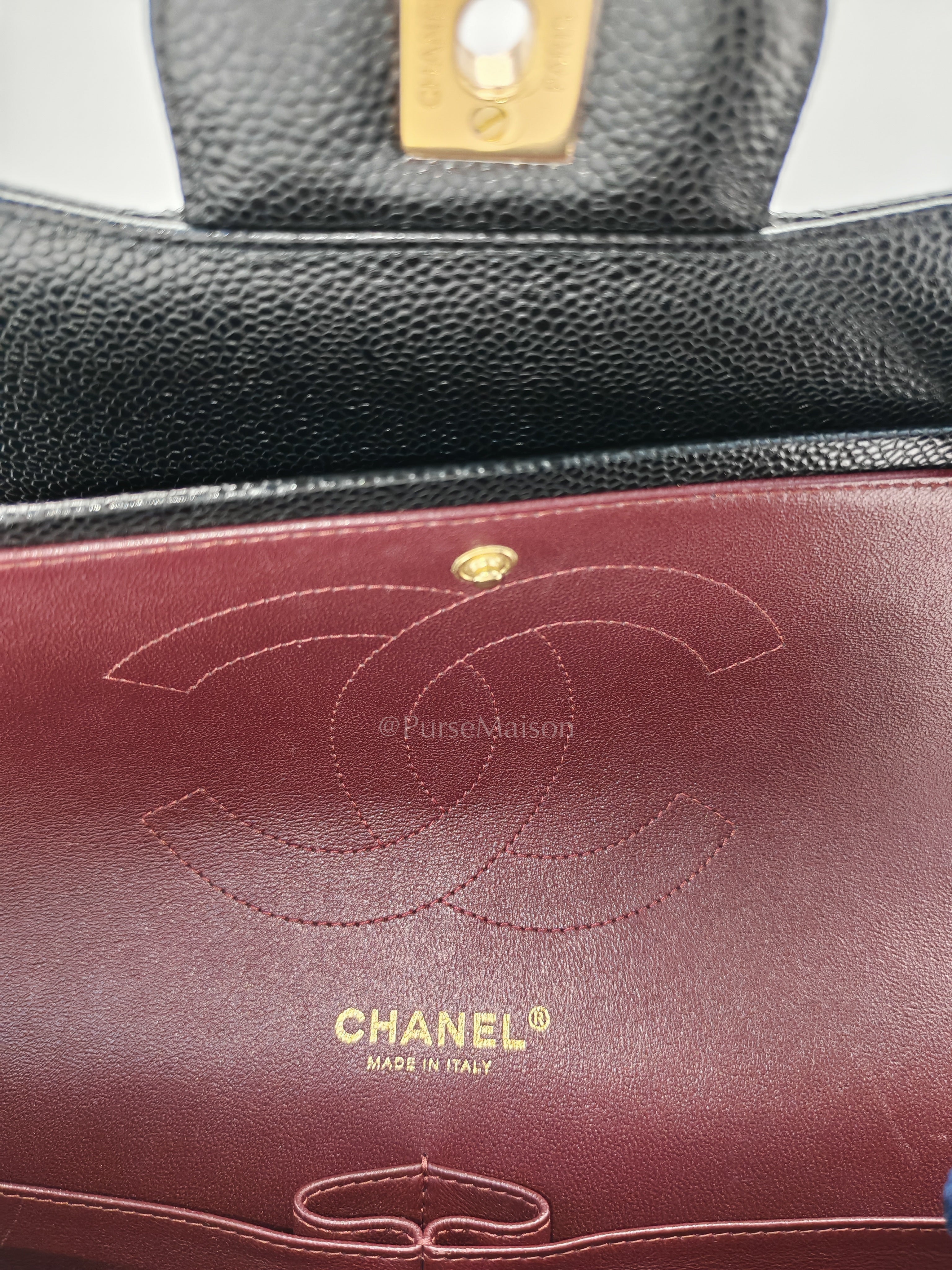 Classic Double Flap Jumbo Black Caviar Leather in Gold Hardware (Series 24) | Purse Maison Luxury Bags Shop