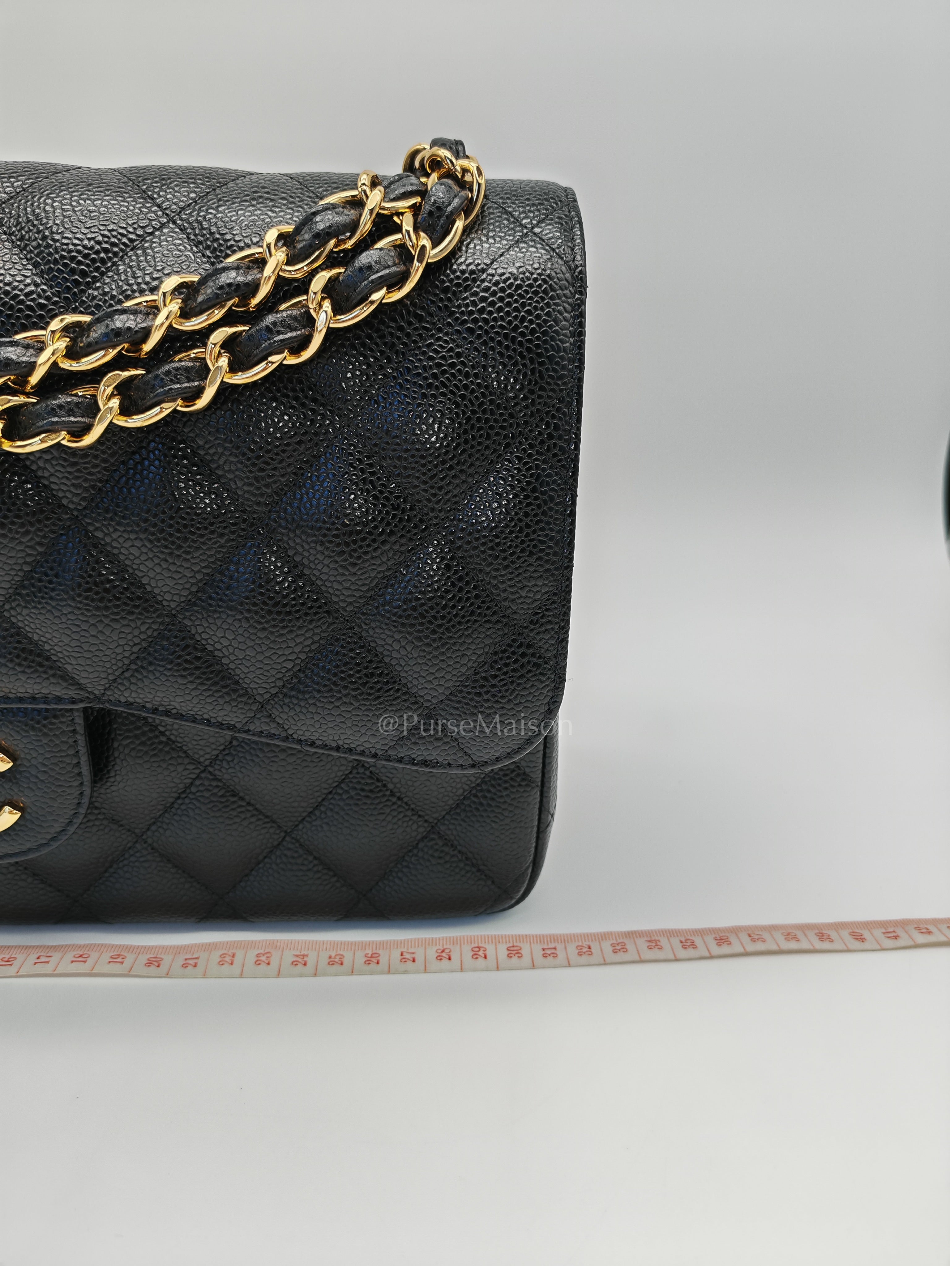 Classic Double Flap Jumbo Black Caviar Leather in Gold Hardware (Series 24) | Purse Maison Luxury Bags Shop
