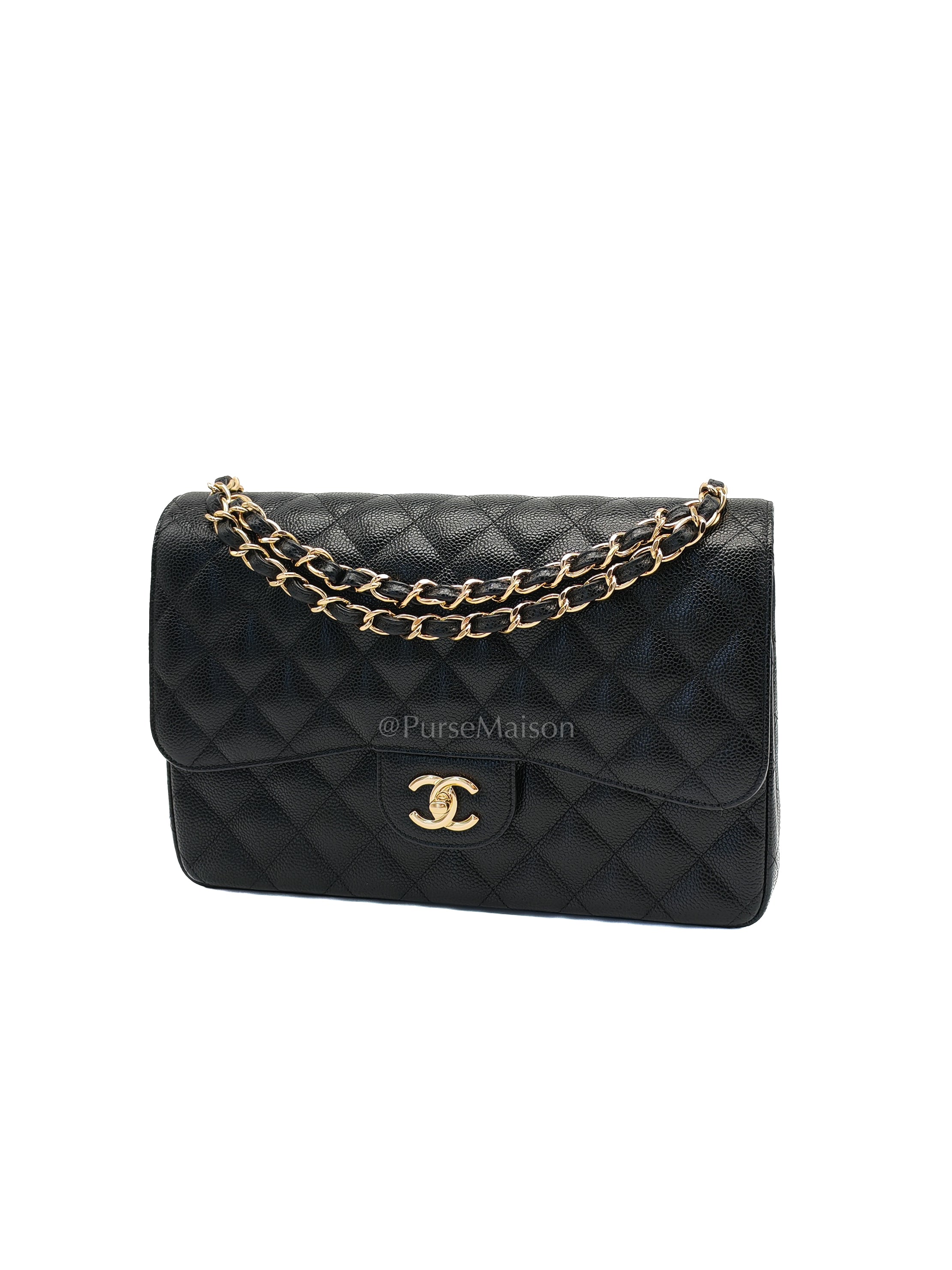 Classic Double Flap Jumbo Black Caviar Leather in Gold Hardware (Series 24) | Purse Maison Luxury Bags Shop