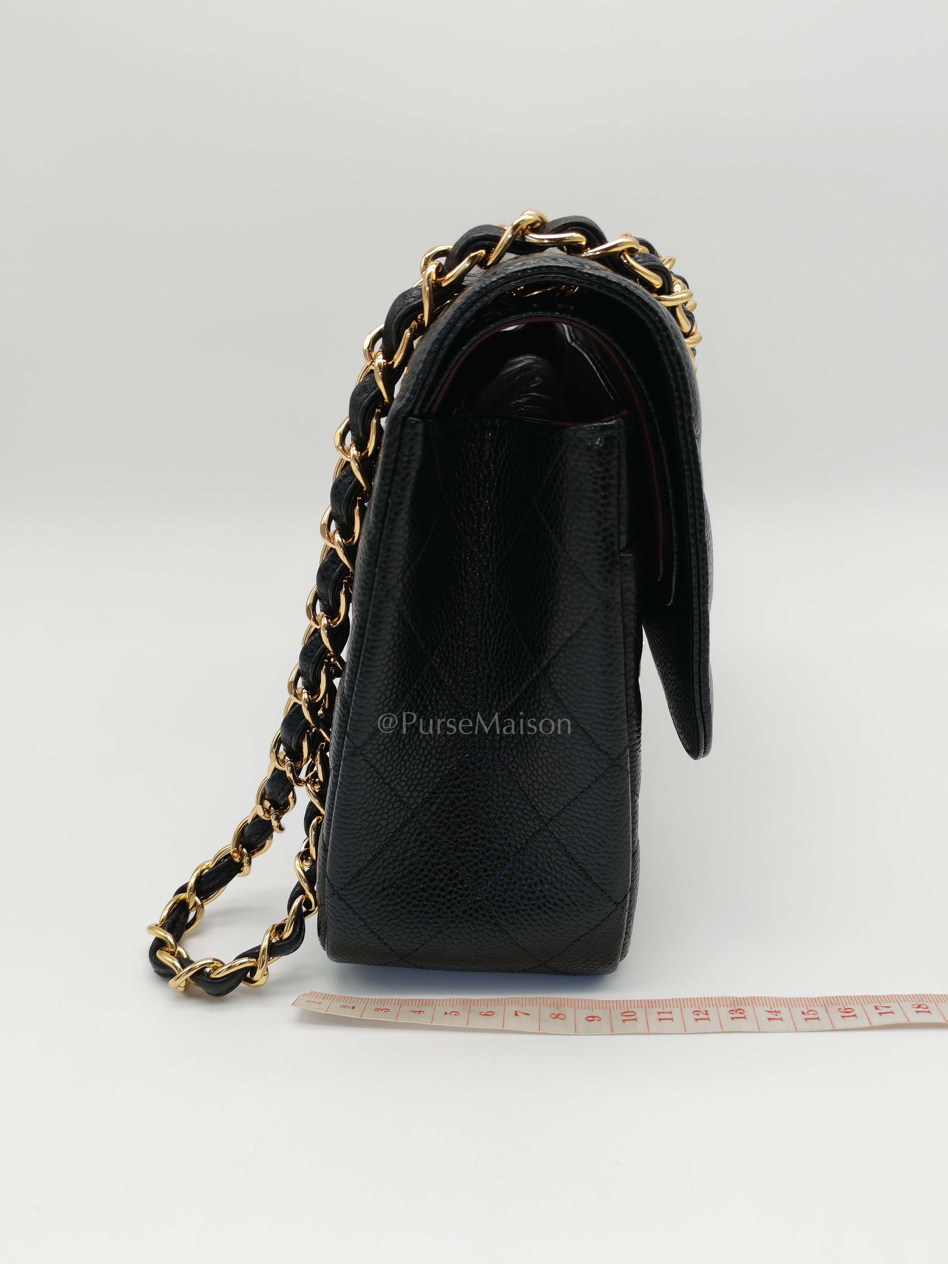 Classic Double Flap Jumbo Black Caviar Leather in Gold Hardware (Series 24) | Purse Maison Luxury Bags Shop