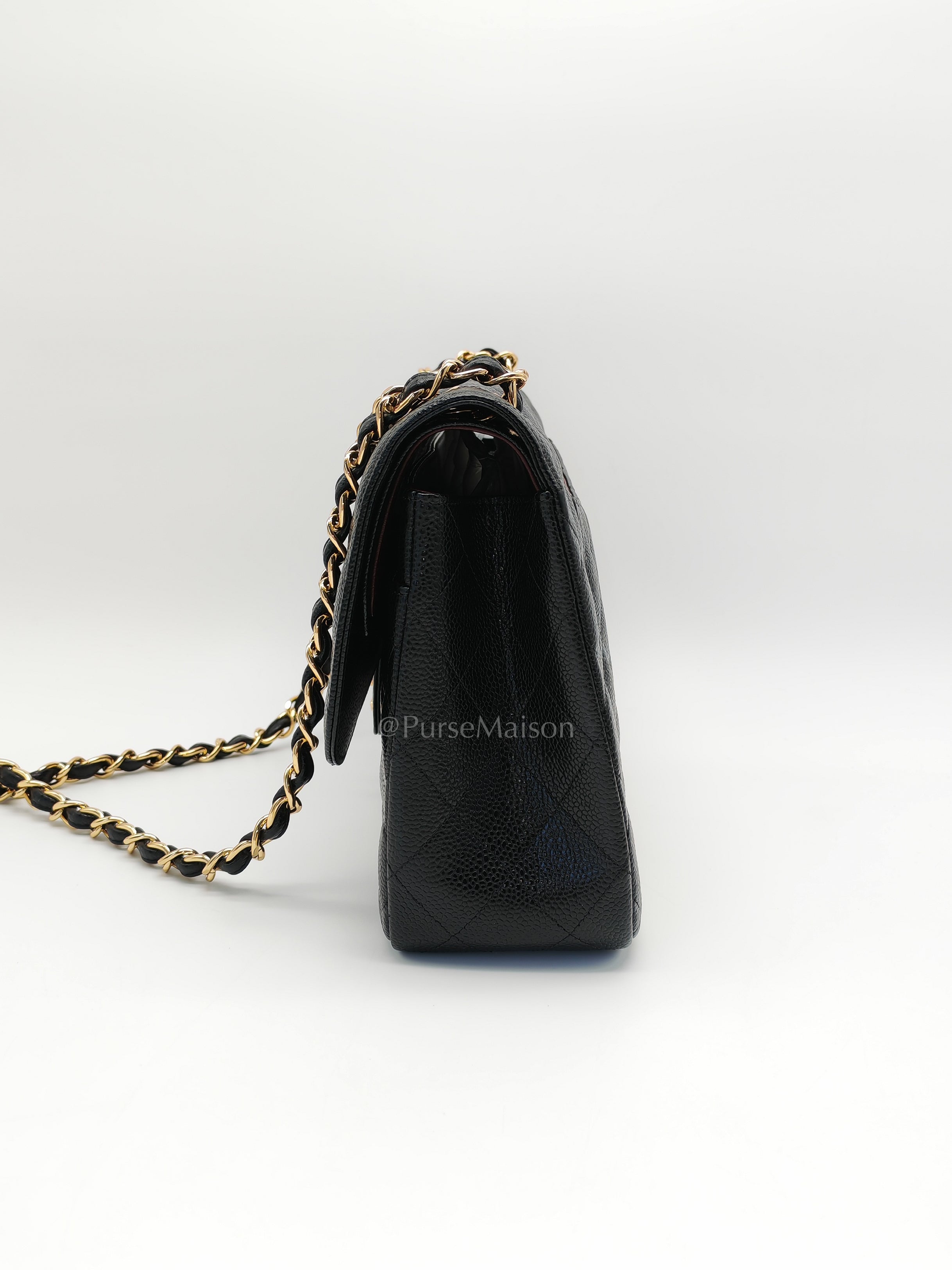 Classic Double Flap Jumbo Black Caviar Leather in Gold Hardware (Series 24) | Purse Maison Luxury Bags Shop