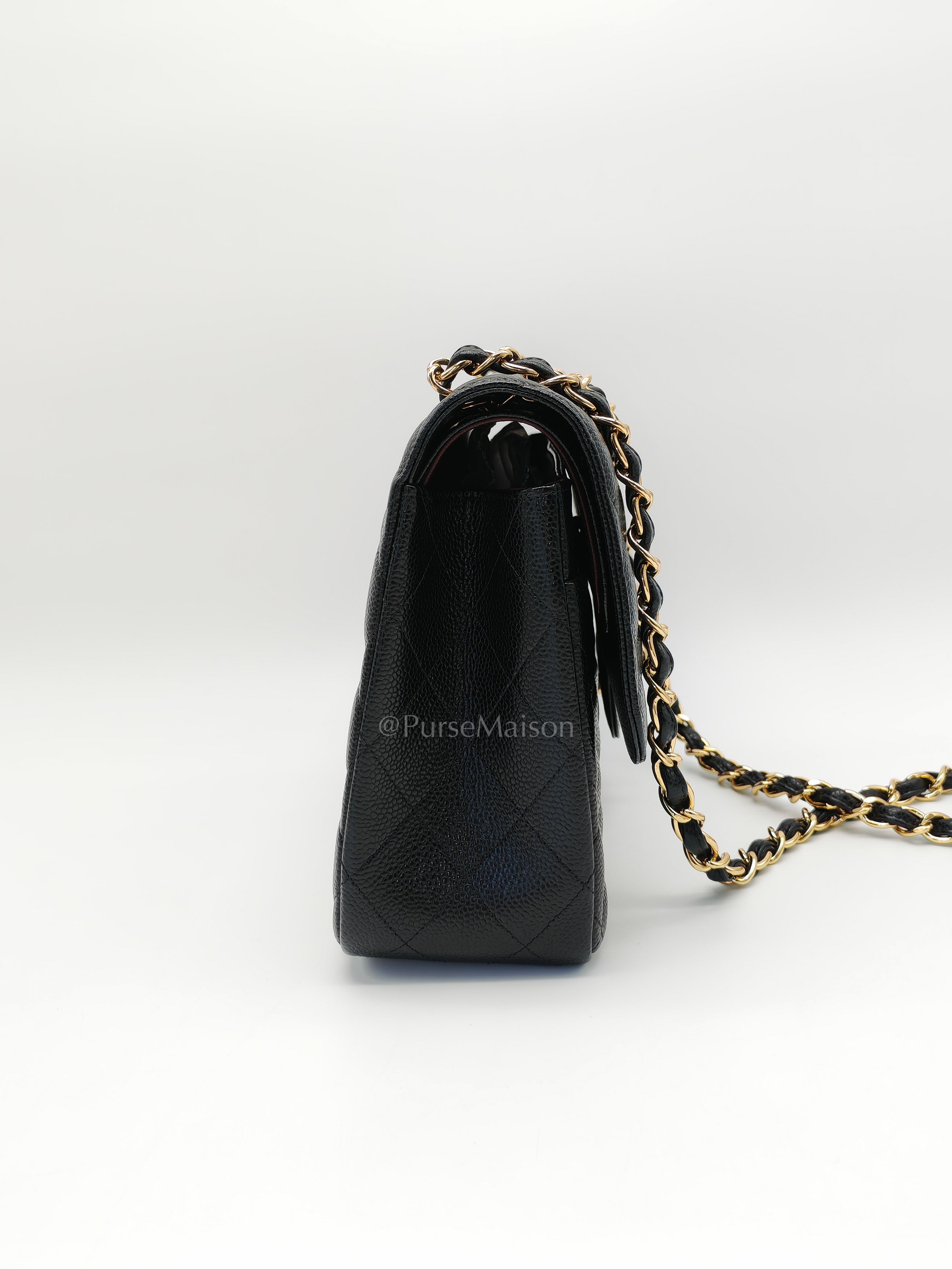 Classic Double Flap Jumbo Black Caviar Leather in Gold Hardware (Series 24) | Purse Maison Luxury Bags Shop