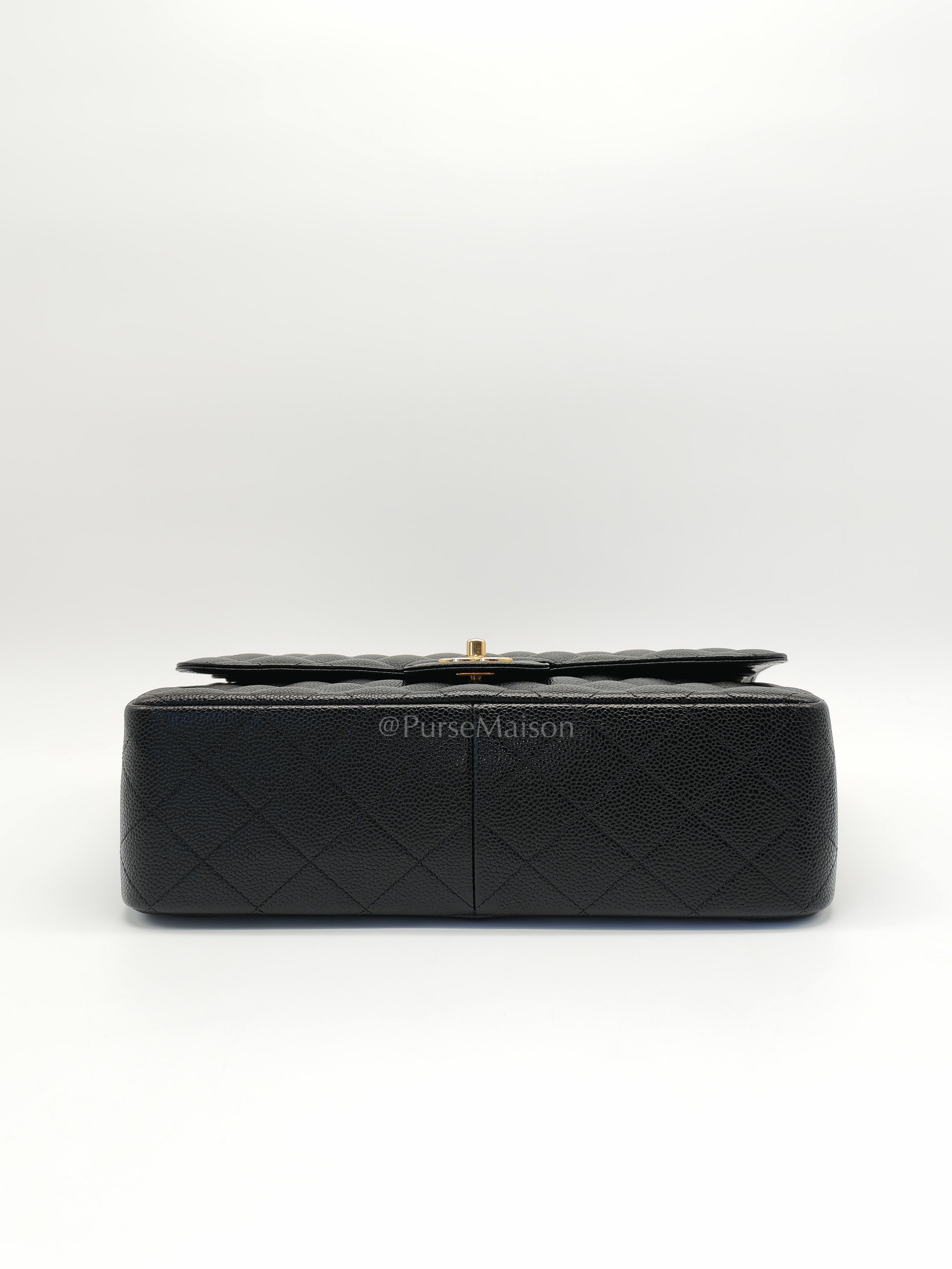 Classic Double Flap Jumbo Black Caviar Leather in Gold Hardware (Series 24) | Purse Maison Luxury Bags Shop