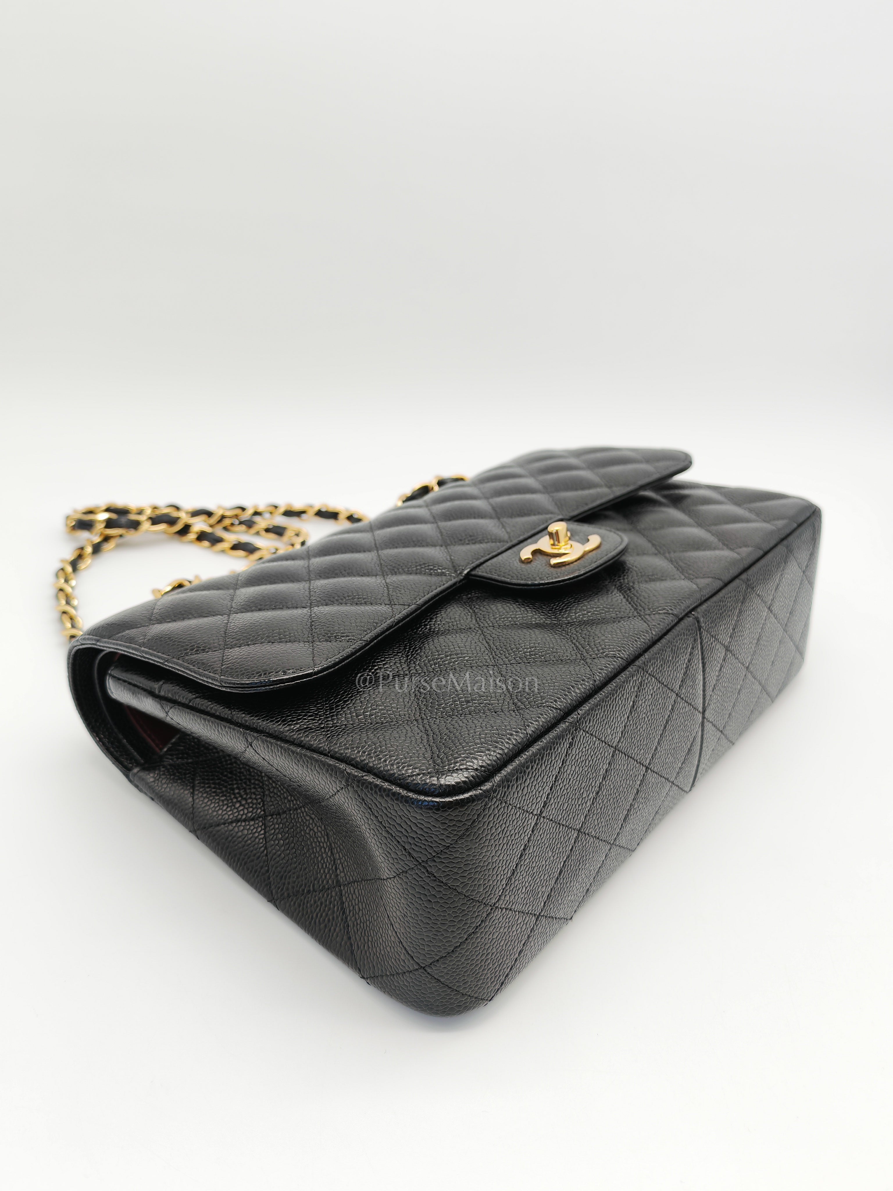 Classic Double Flap Jumbo Black Caviar Leather in Gold Hardware (Series 24) | Purse Maison Luxury Bags Shop