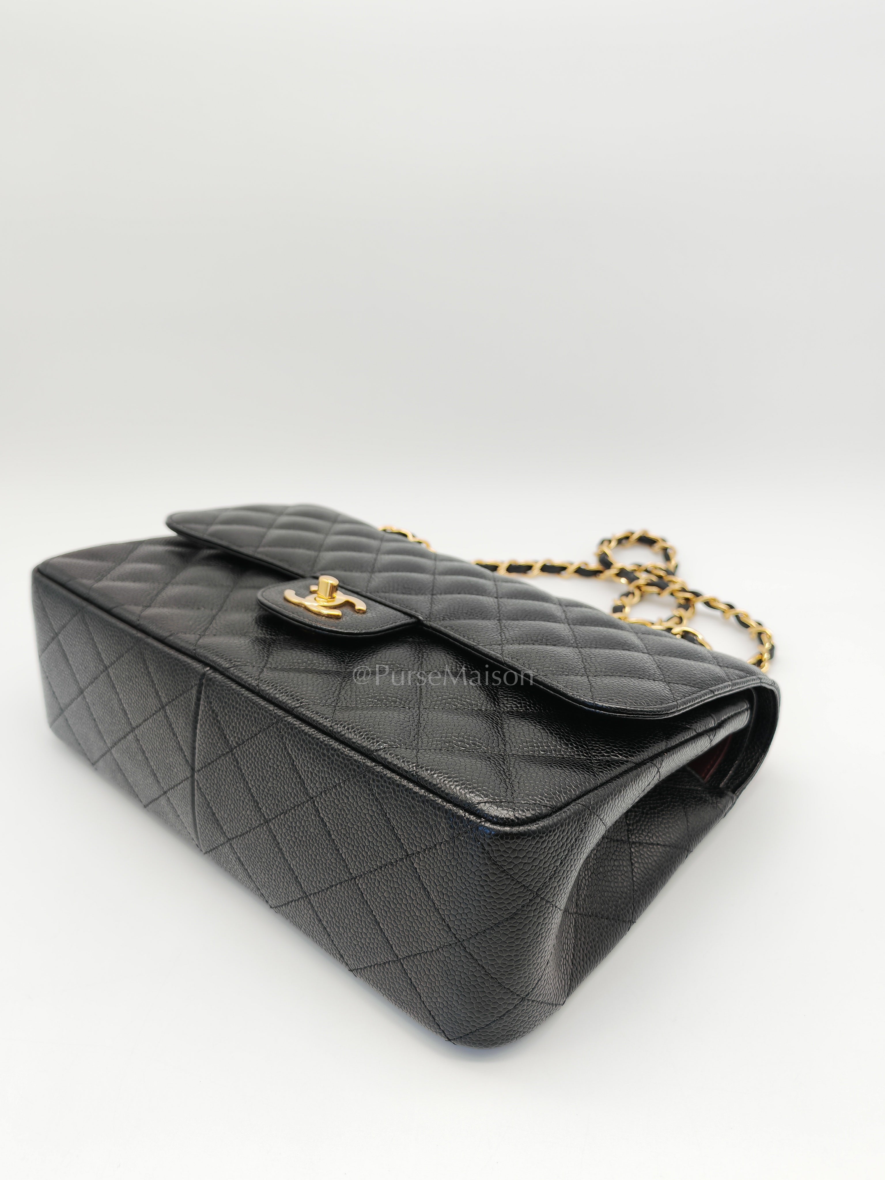 Classic Double Flap Jumbo Black Caviar Leather in Gold Hardware (Series 24) | Purse Maison Luxury Bags Shop