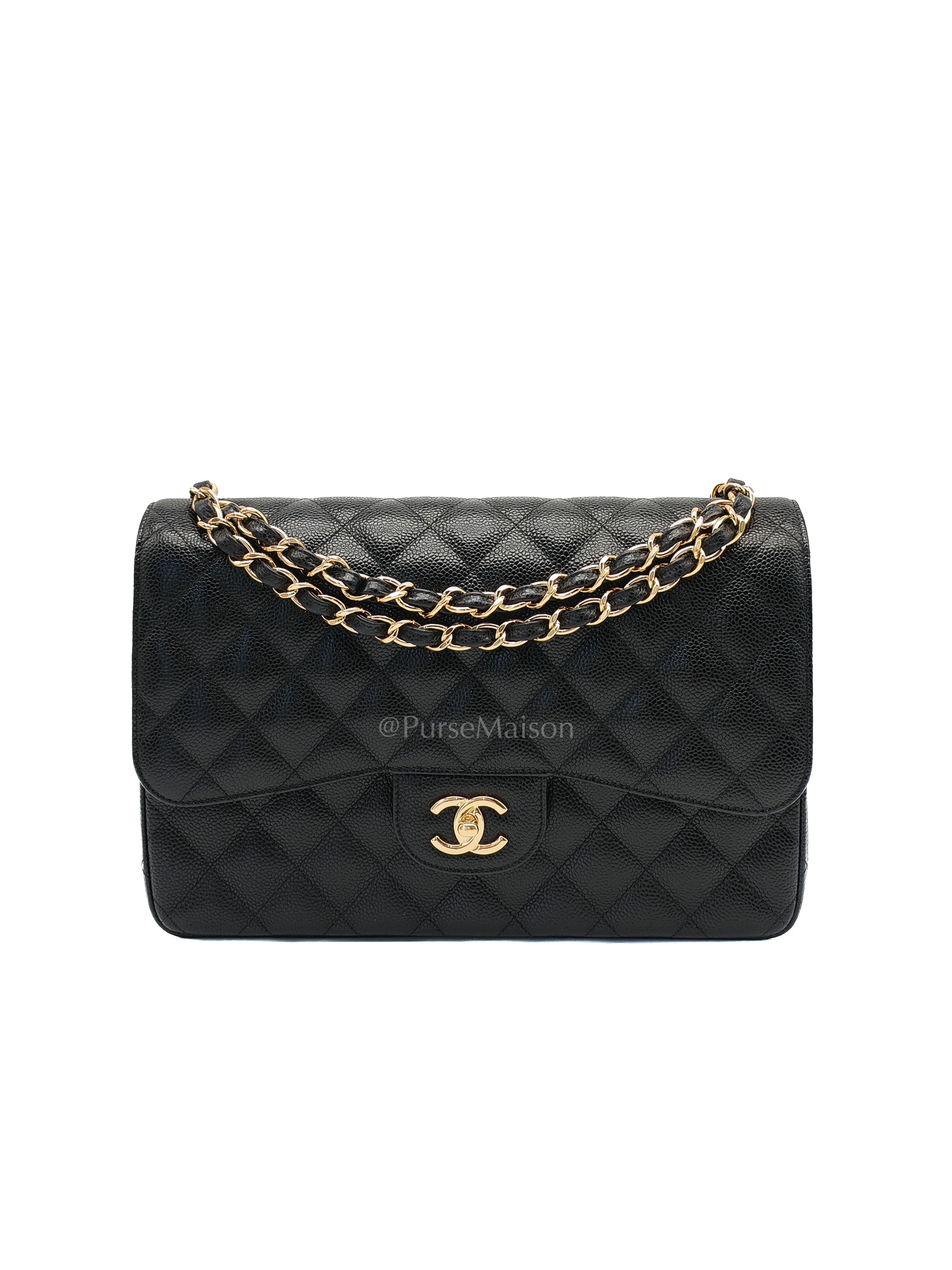 Classic Double Flap Jumbo Black Caviar Leather in Gold Hardware (Series 24) | Purse Maison Luxury Bags Shop