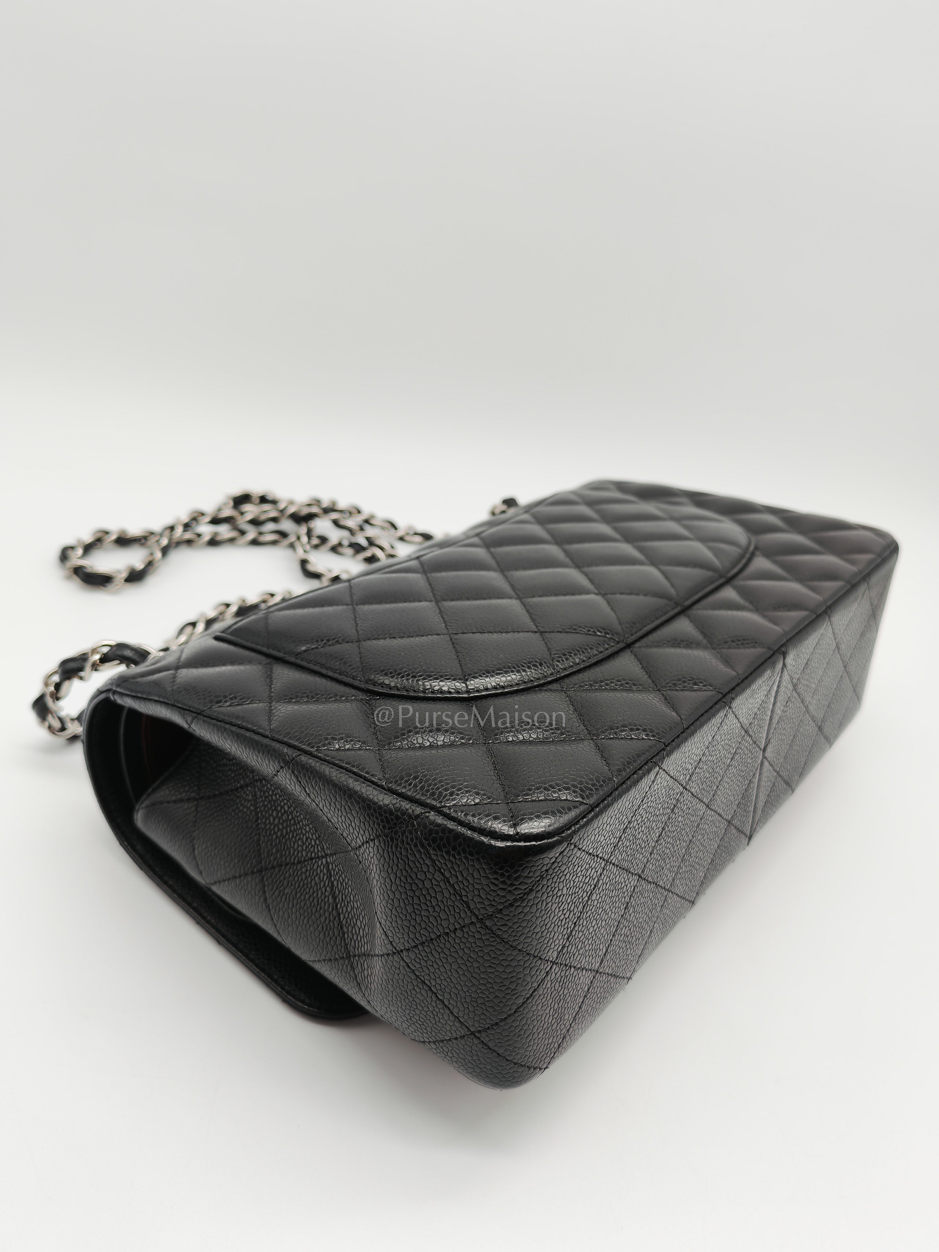 Classic Double Flap Jumbo Black Caviar Leather in Silver Hardware (Series 26) | Purse Maison Luxury Bags Shop