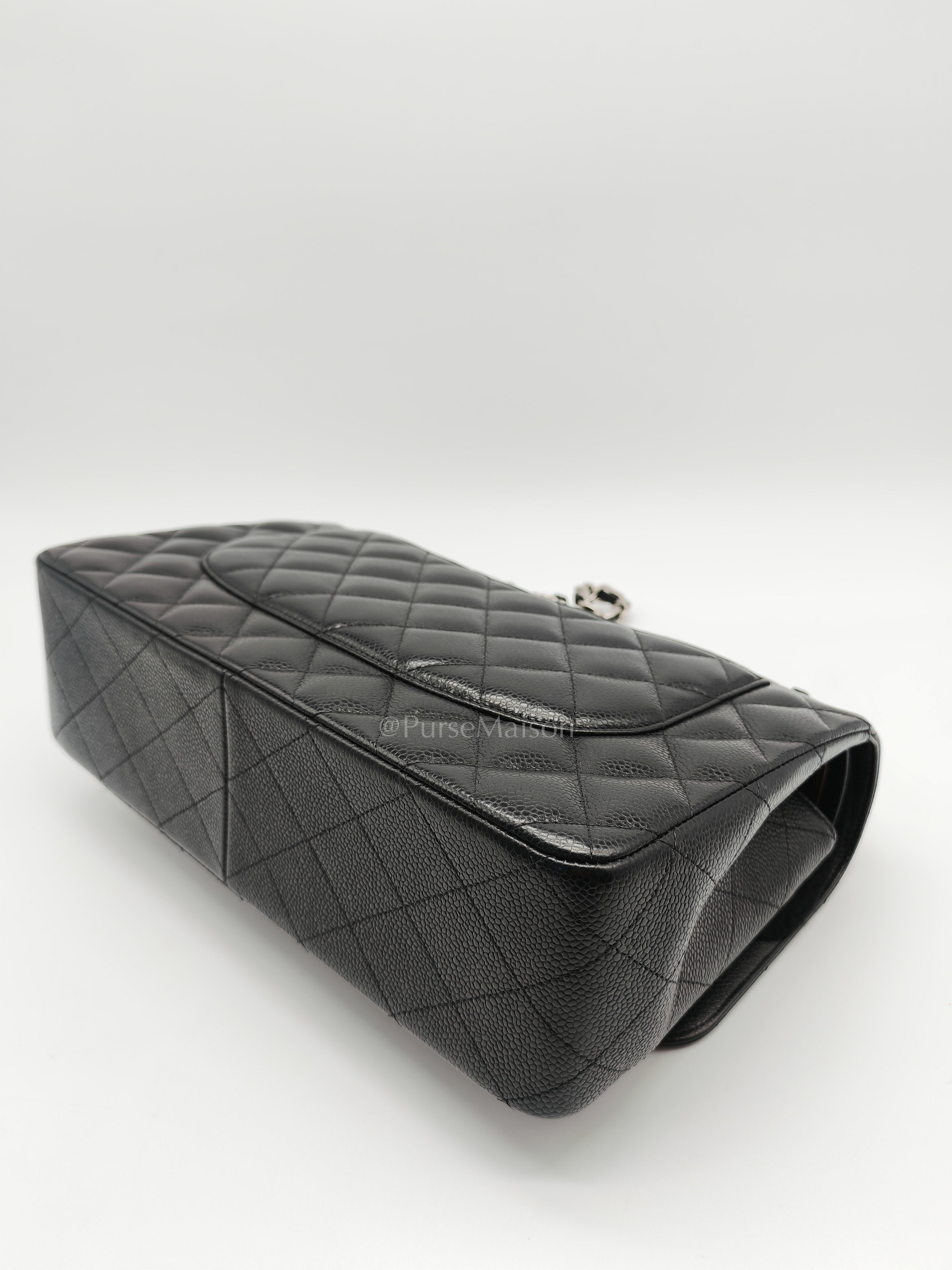 Classic Double Flap Jumbo Black Caviar Leather in Silver Hardware (Series 26) | Purse Maison Luxury Bags Shop