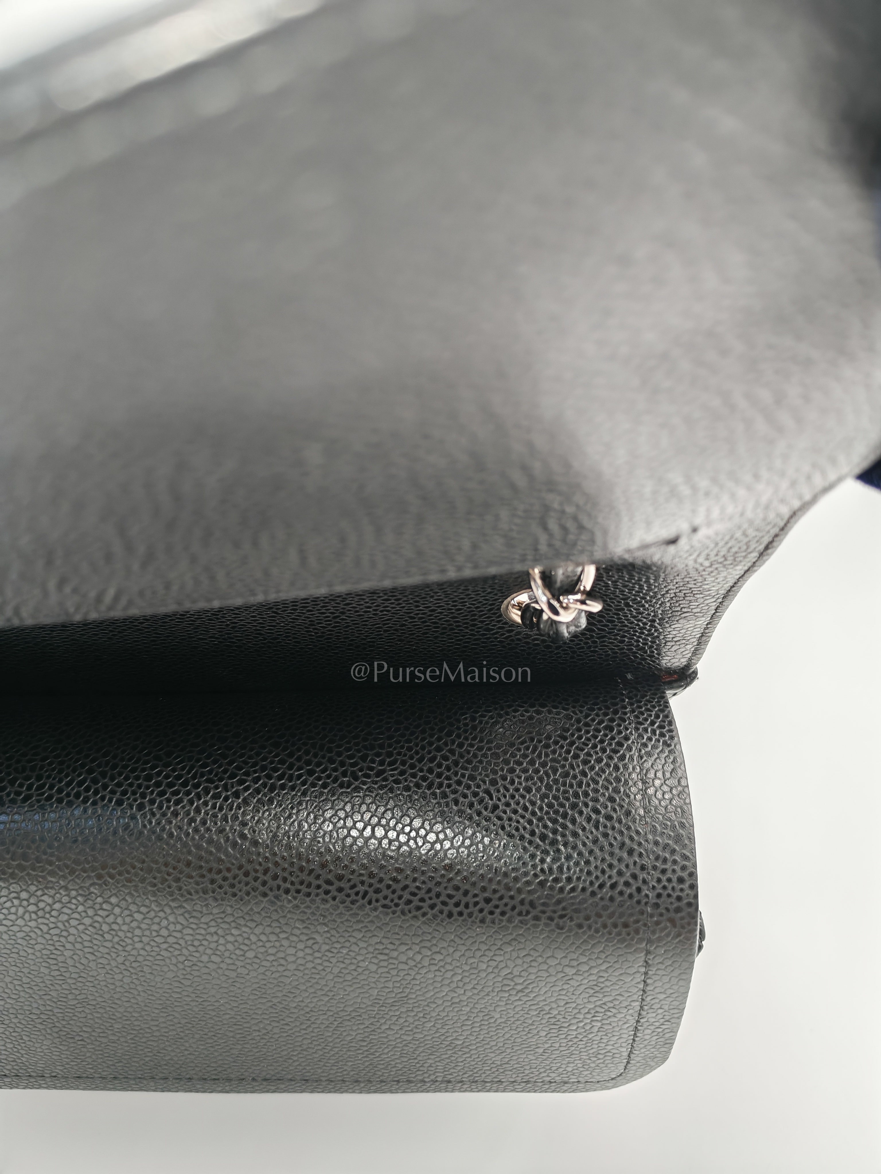 Classic Double Flap Jumbo Black Caviar Leather in Silver Hardware (Series 26) | Purse Maison Luxury Bags Shop
